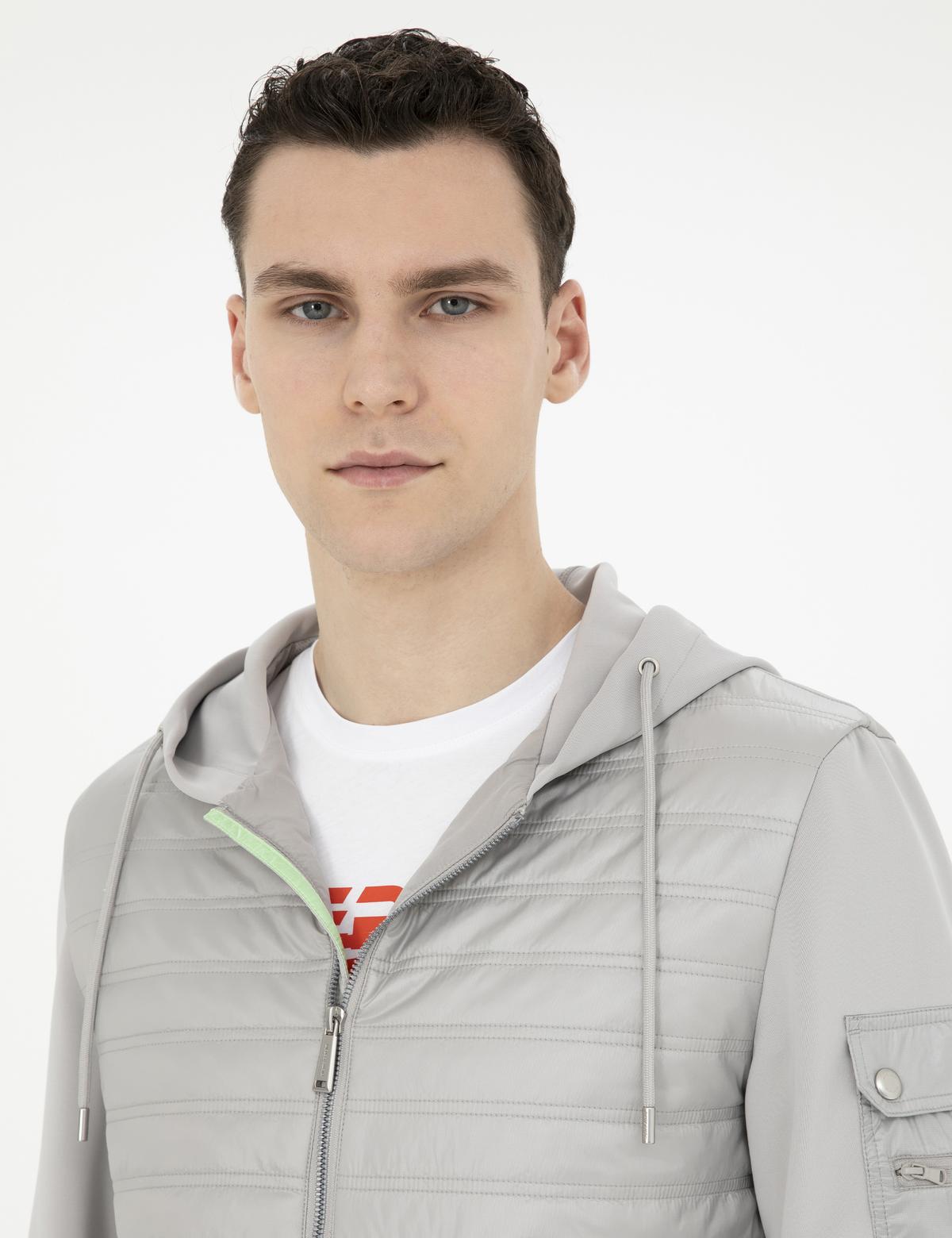 Gri Kapişonlu Baharlık Mevsimlik Mont - 50285304027