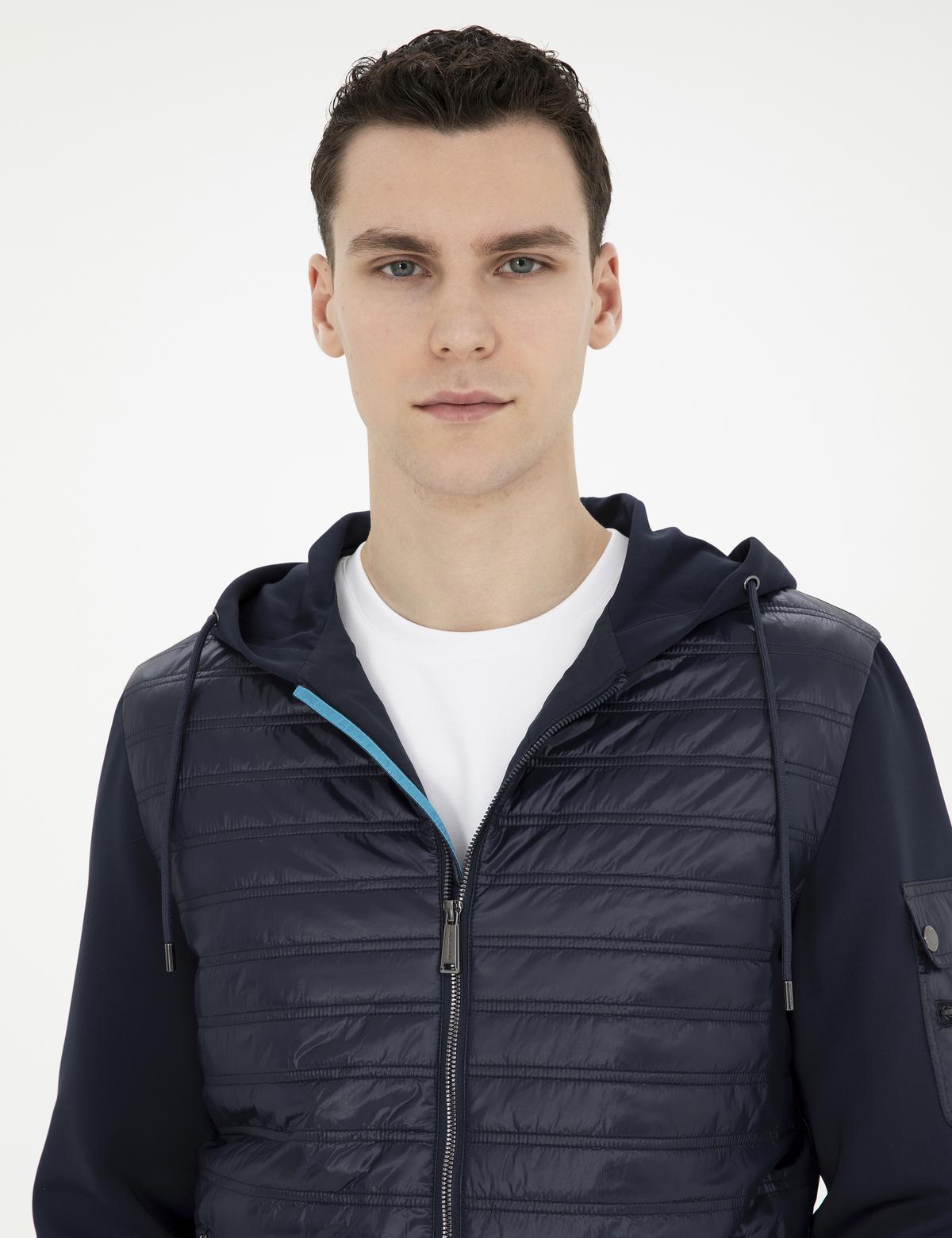 Lacivert Kapişonlu Baharlık Mevsimlik Mont - 50285304035