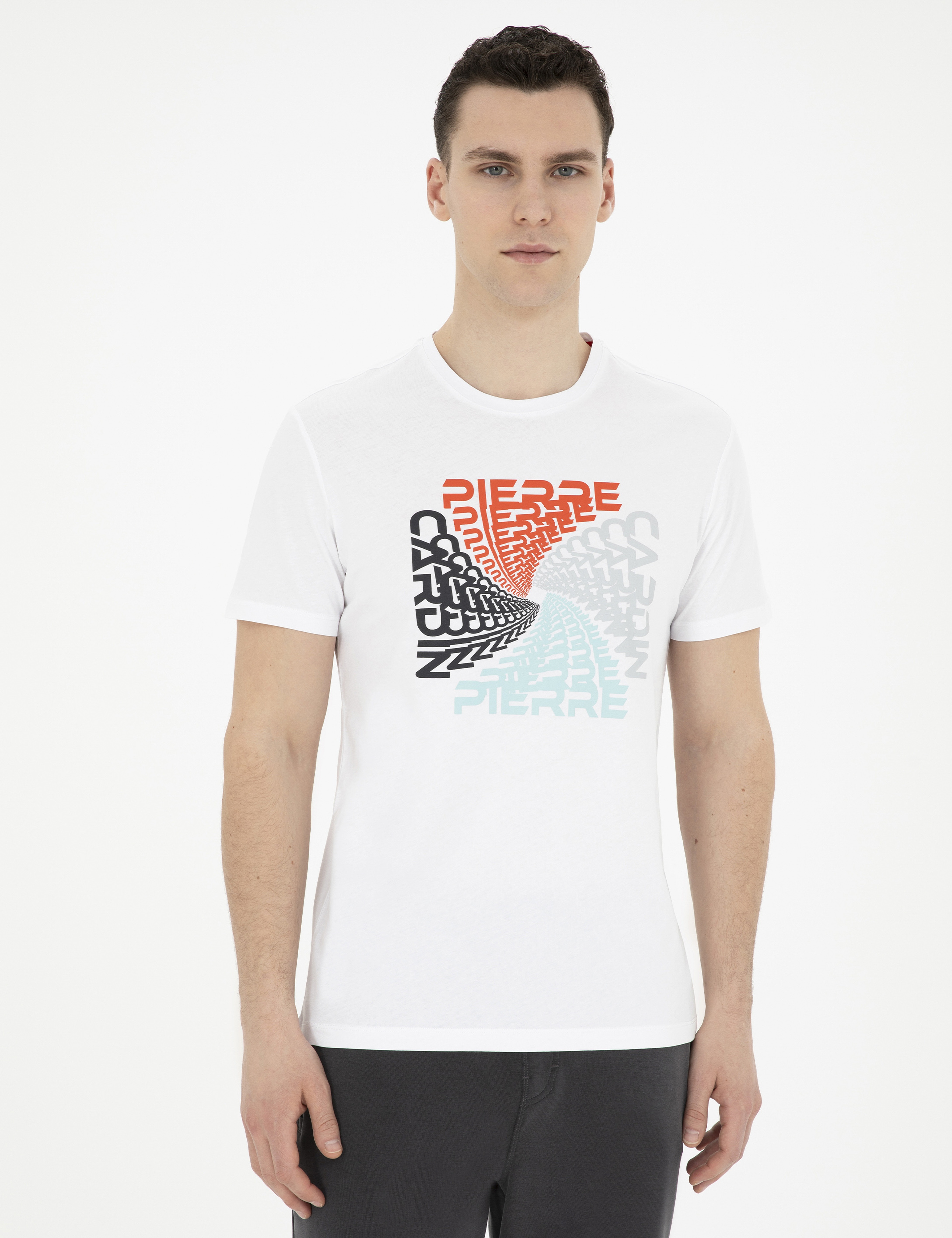 Beyaz Slim Fit %100 Pamuk Bisiklet Yaka Tişört - Image 1