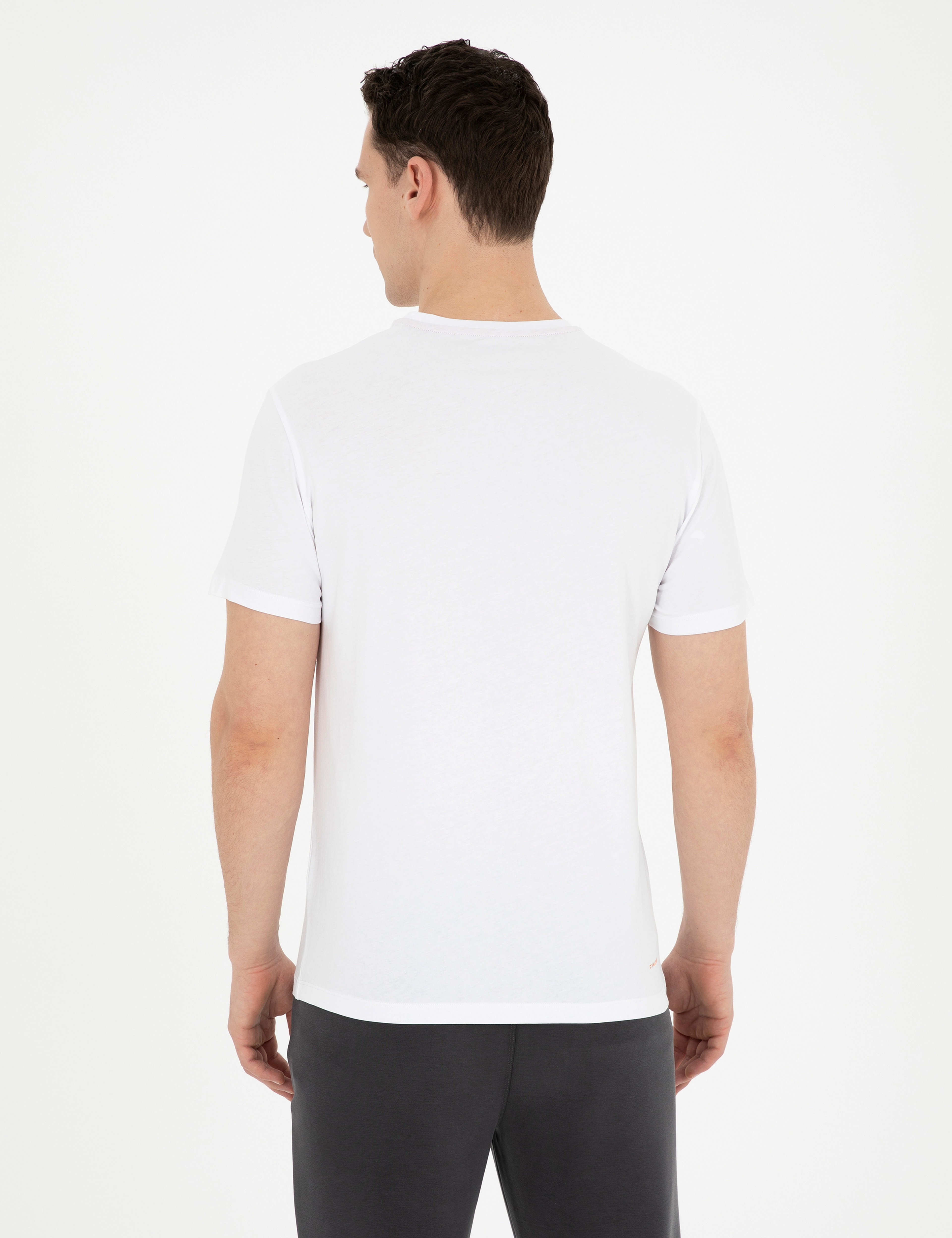 Beyaz Slim Fit %100 Pamuk Bisiklet Yaka Tişört - Image 5