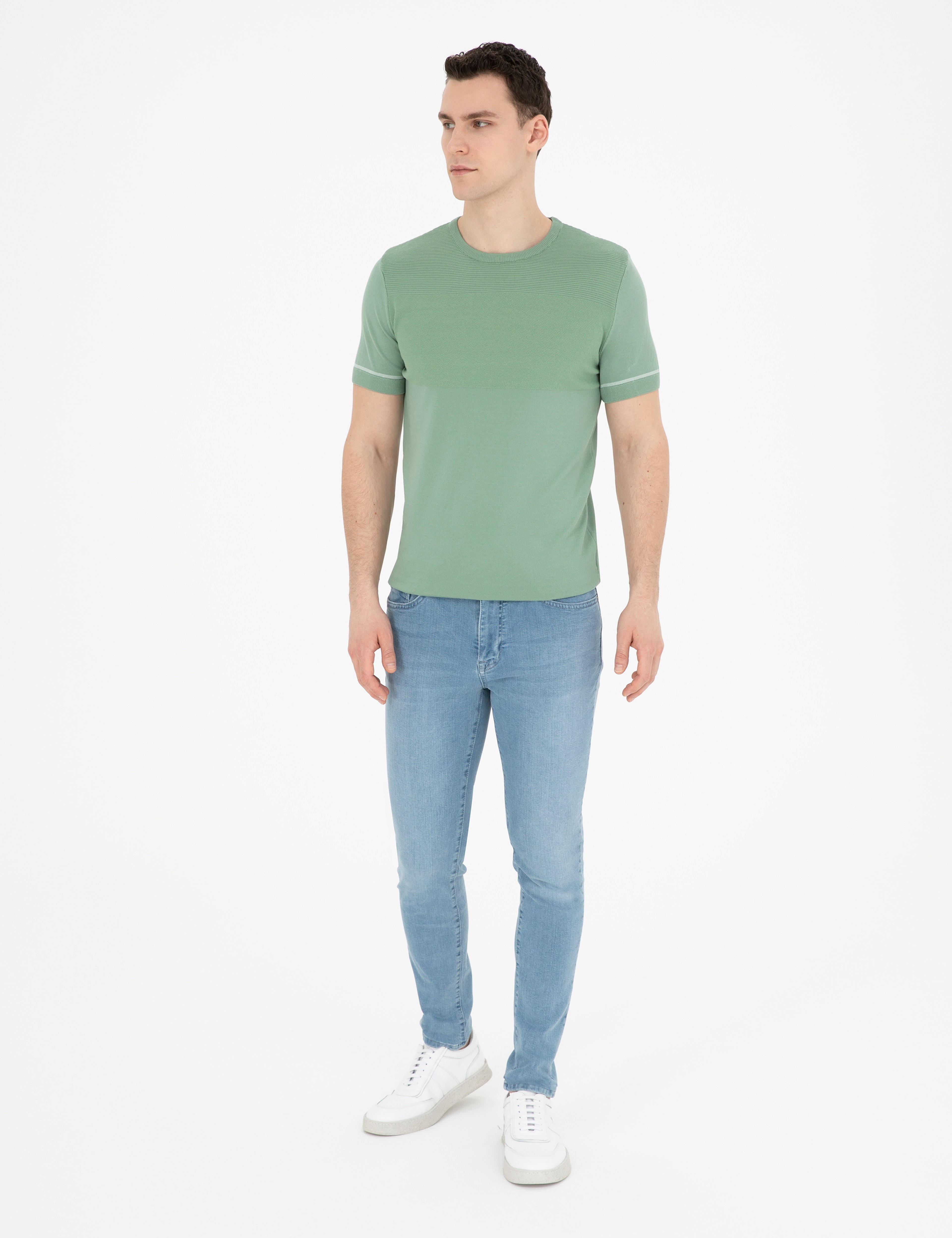 Çağla Slim Fit Bisiklet Yaka Triko Tişört - Image 4