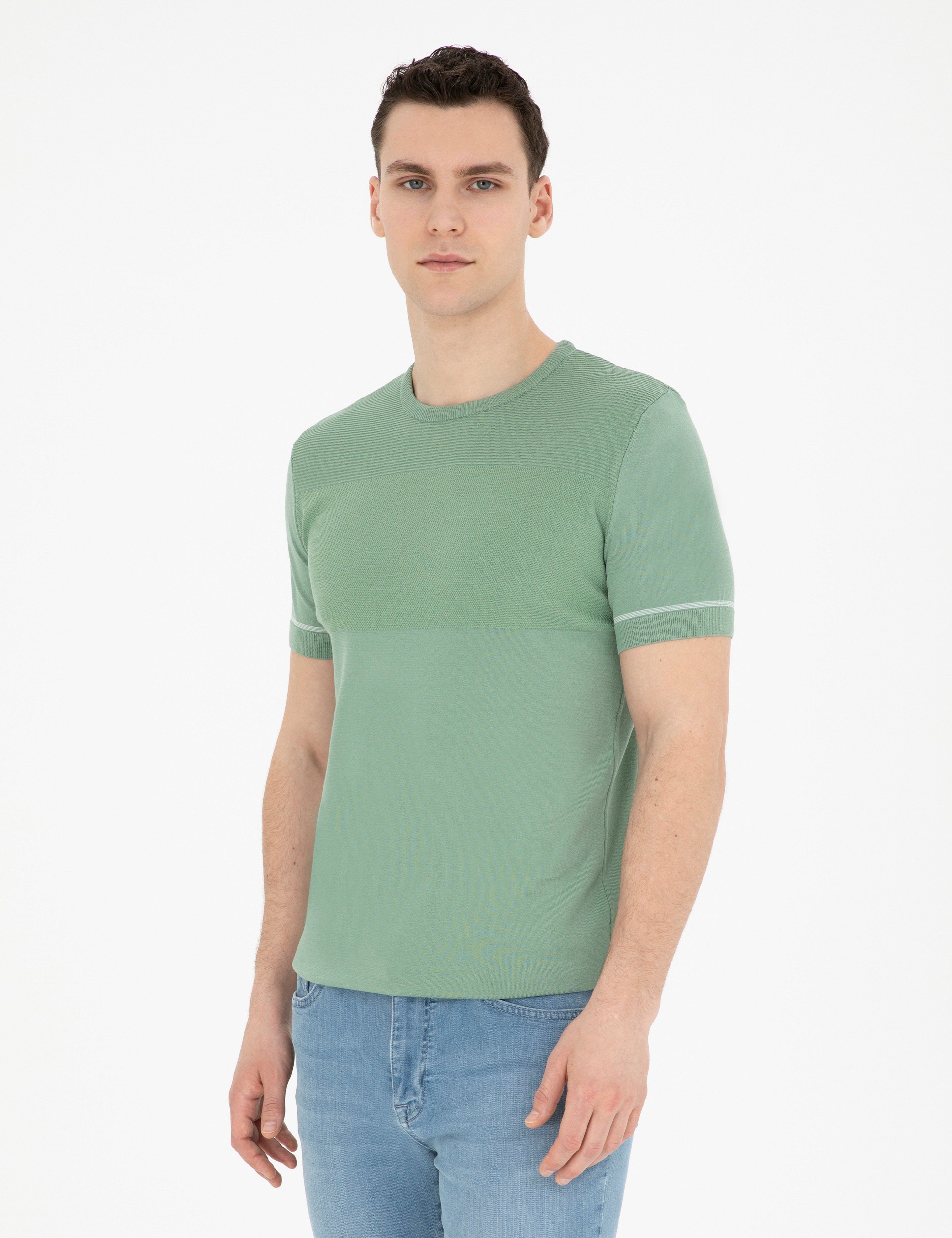 Çağla Slim Fit Bisiklet Yaka Triko Tişört - Image 1