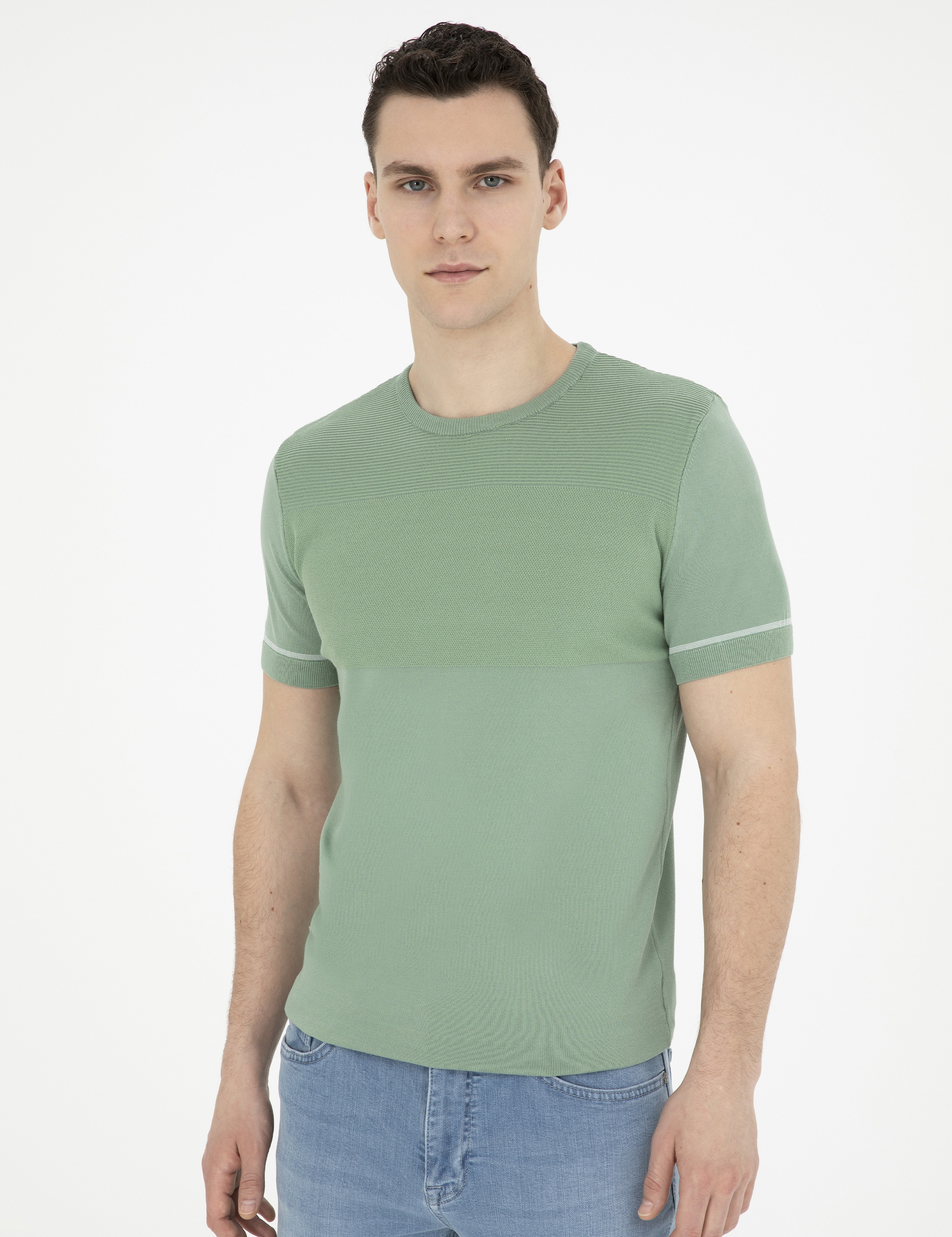 Çağla Slim Fit Bisiklet Yaka Triko Tişört - Image 3