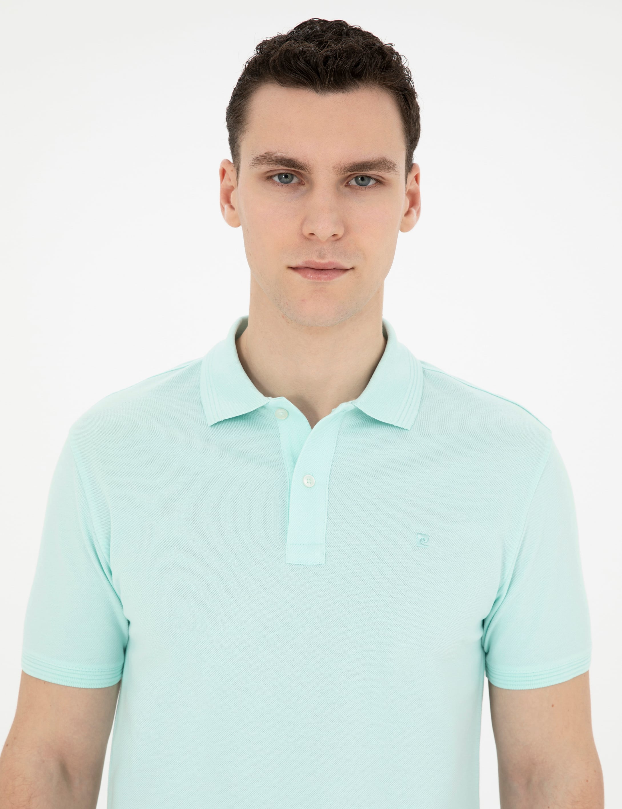 Su Yeşili Slim Fit Basic Tişört - Image 2