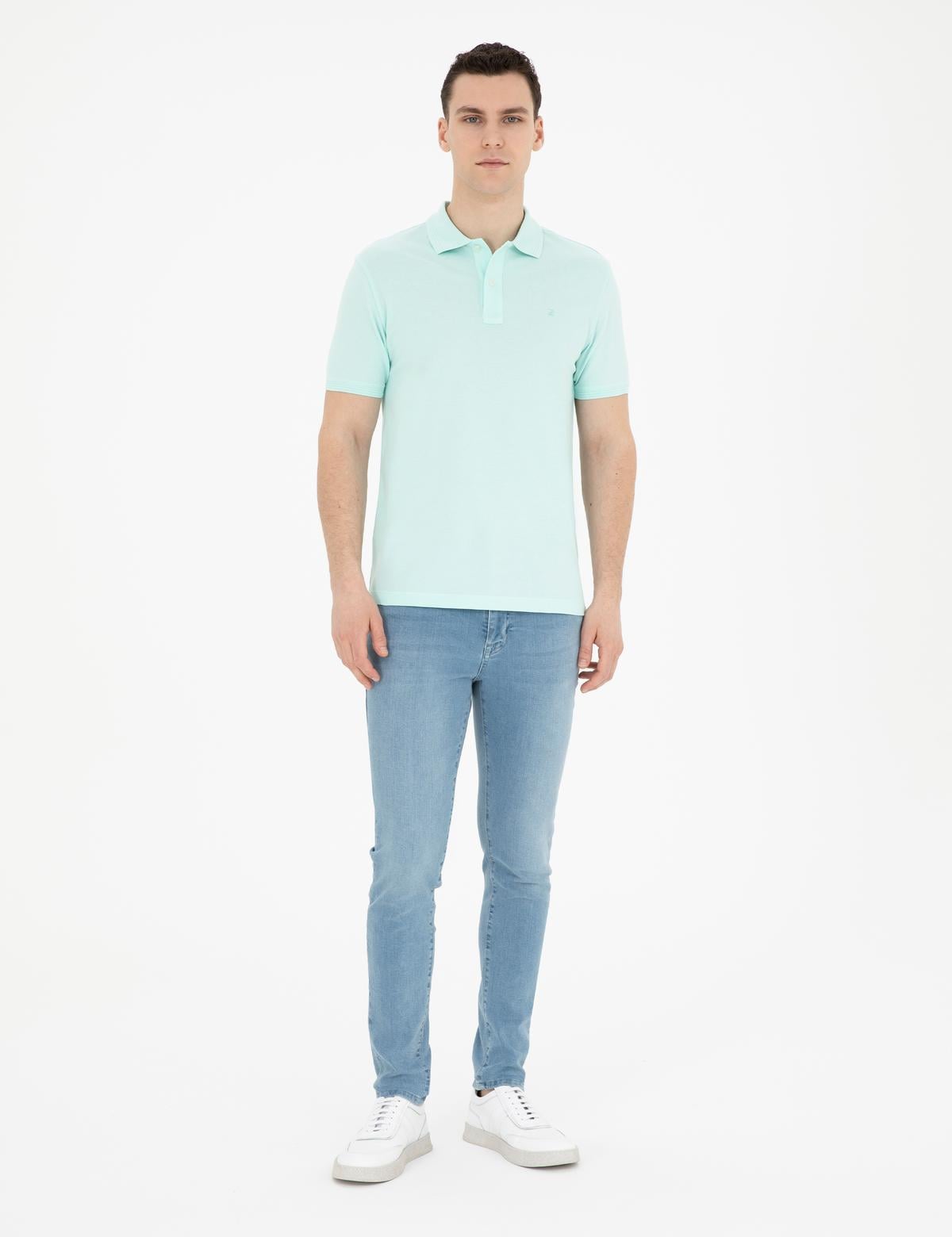 Su Yeşili Slim Fit Basic Tişört - 50280754353