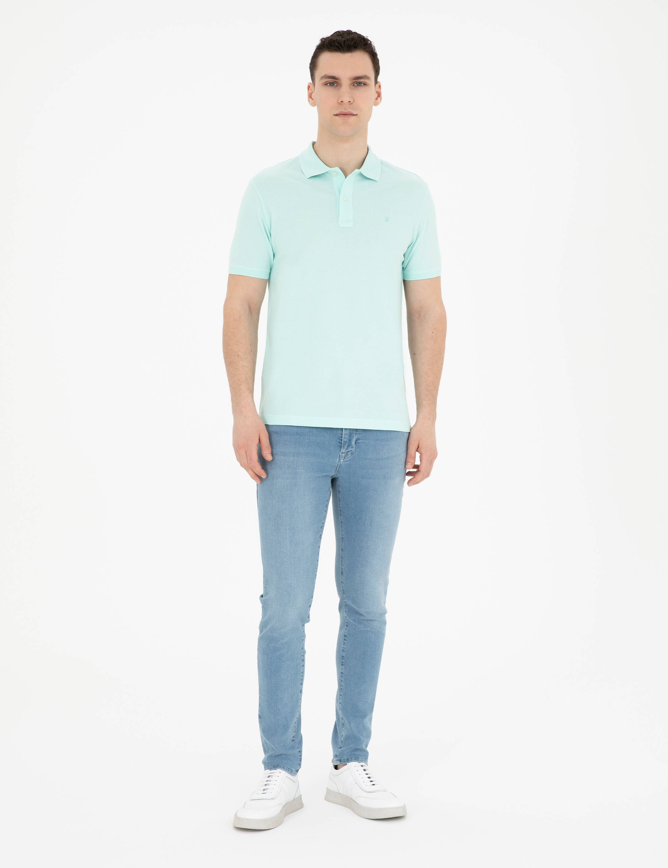 Su Yeşili Slim Fit Basic Tişört - Image 4