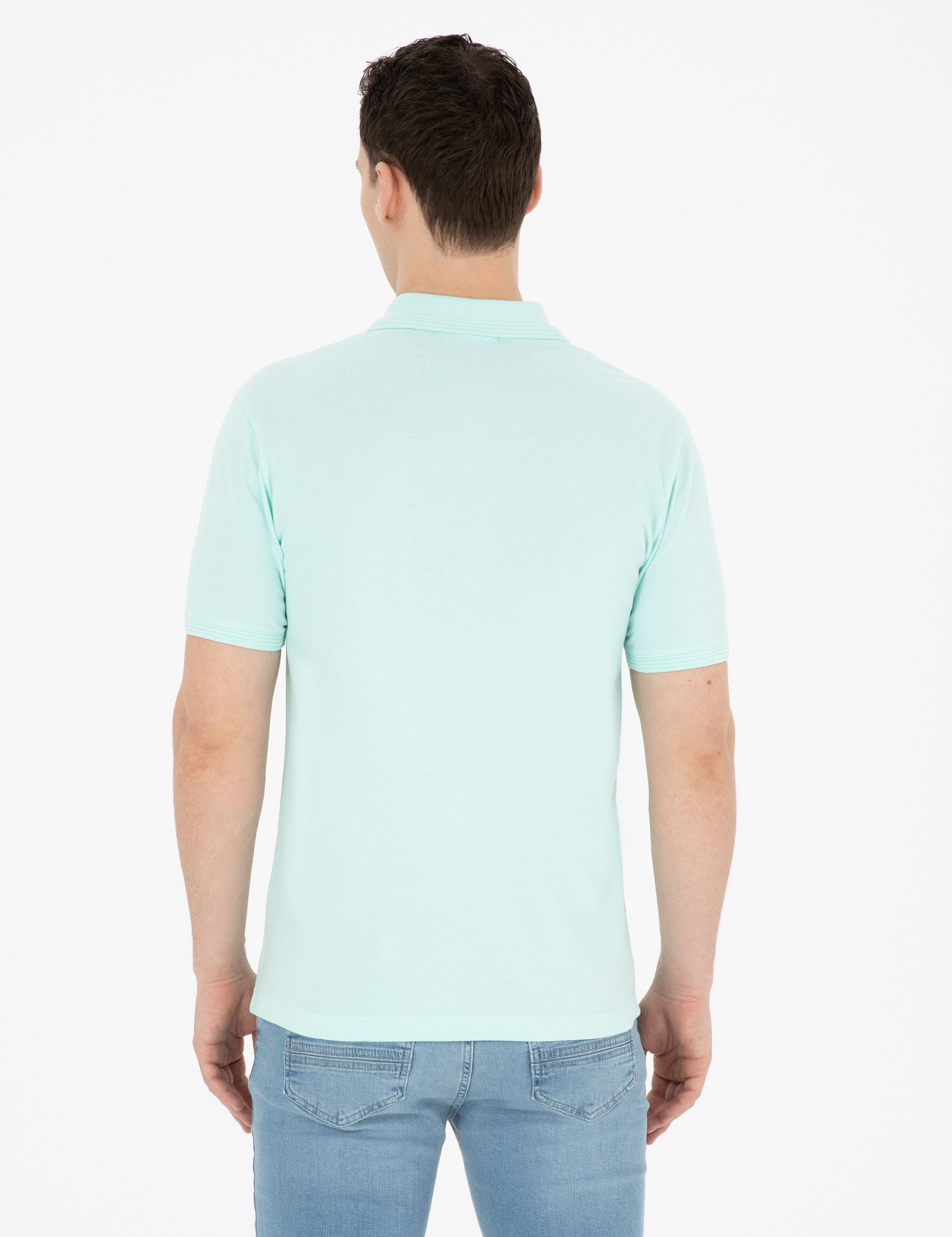 Su Yeşili Slim Fit Basic Tişört - Image 5