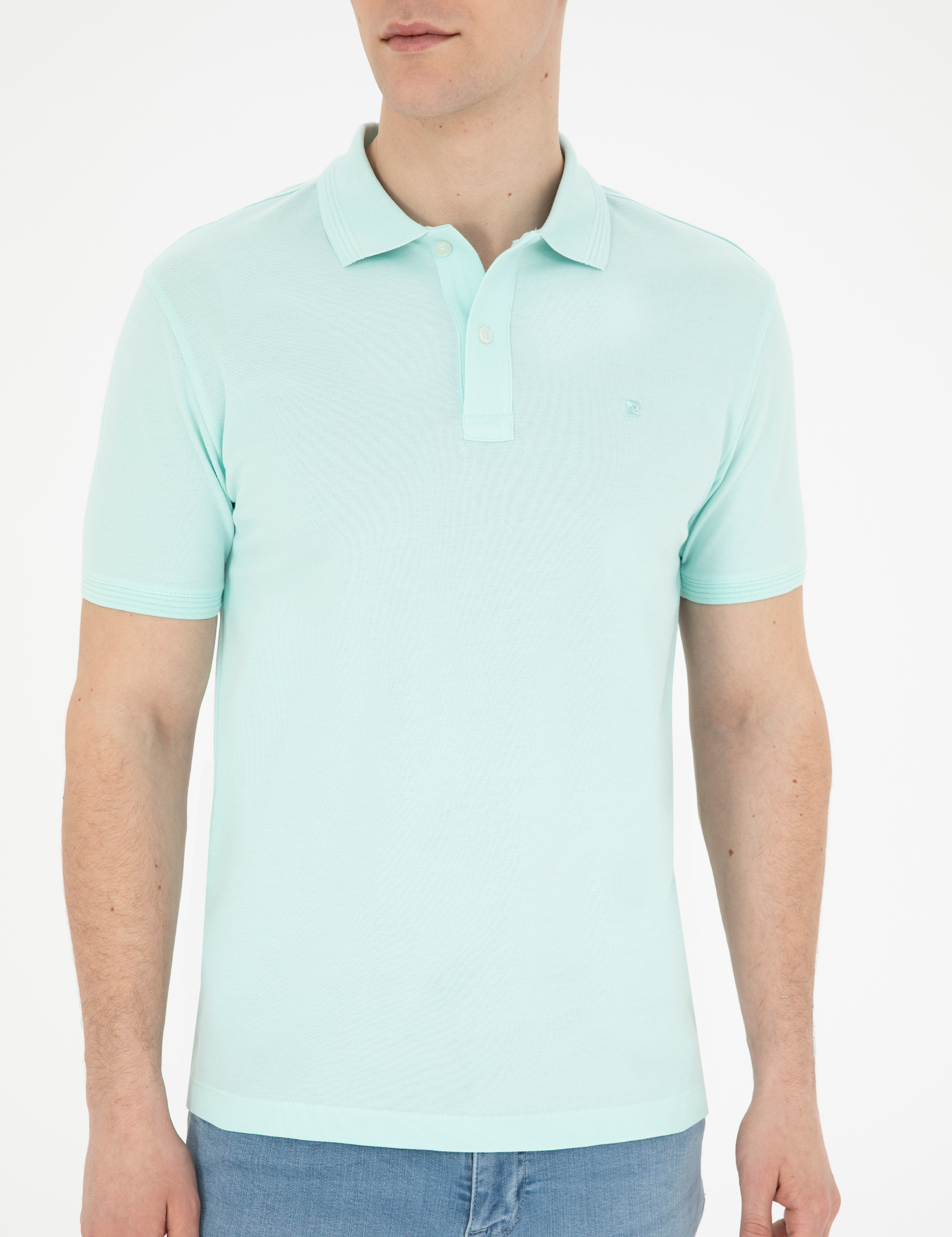 Su Yeşili Slim Fit Basic Tişört - Image 6