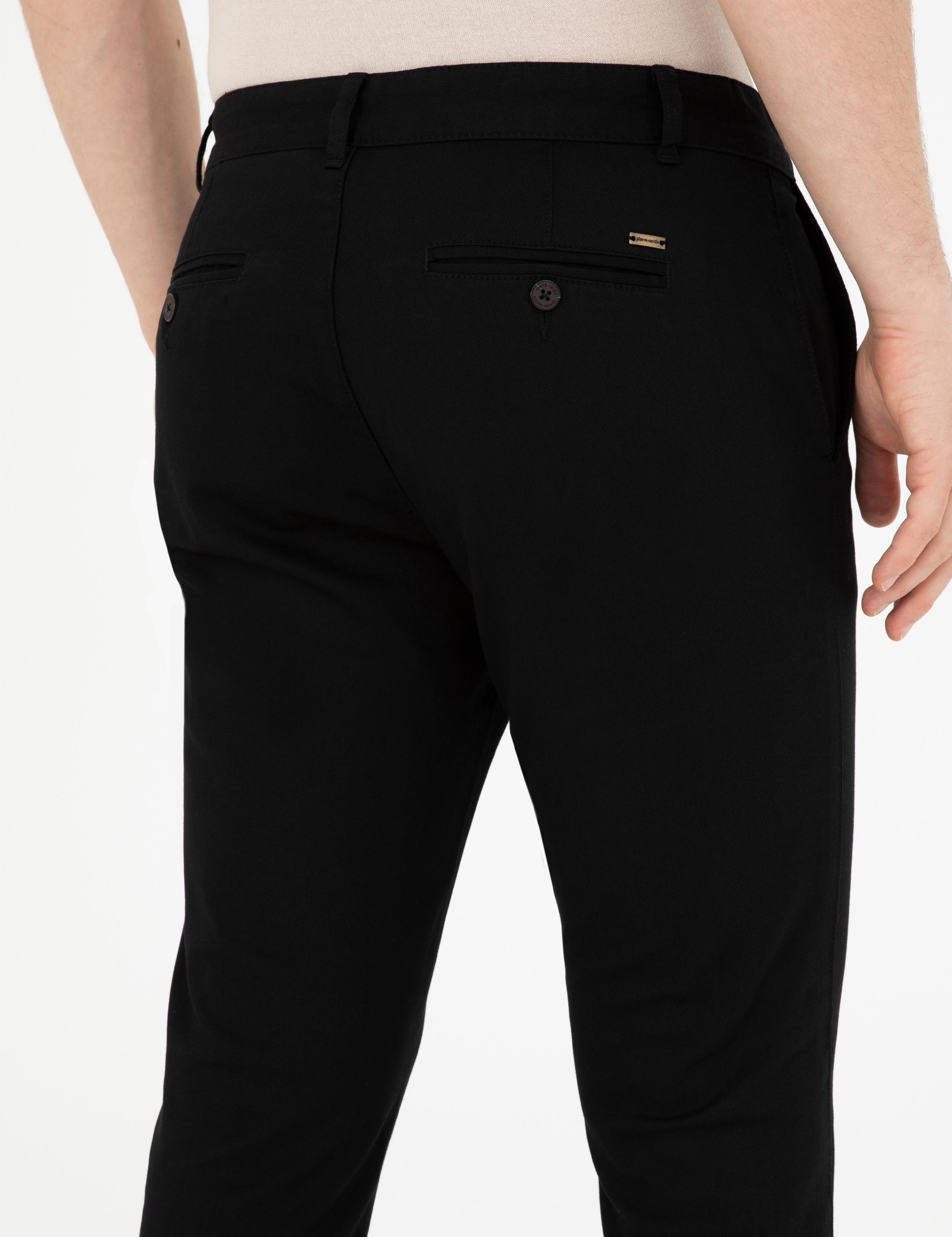 Siyah Armürlü Slim Fit Kanvas Pantolon