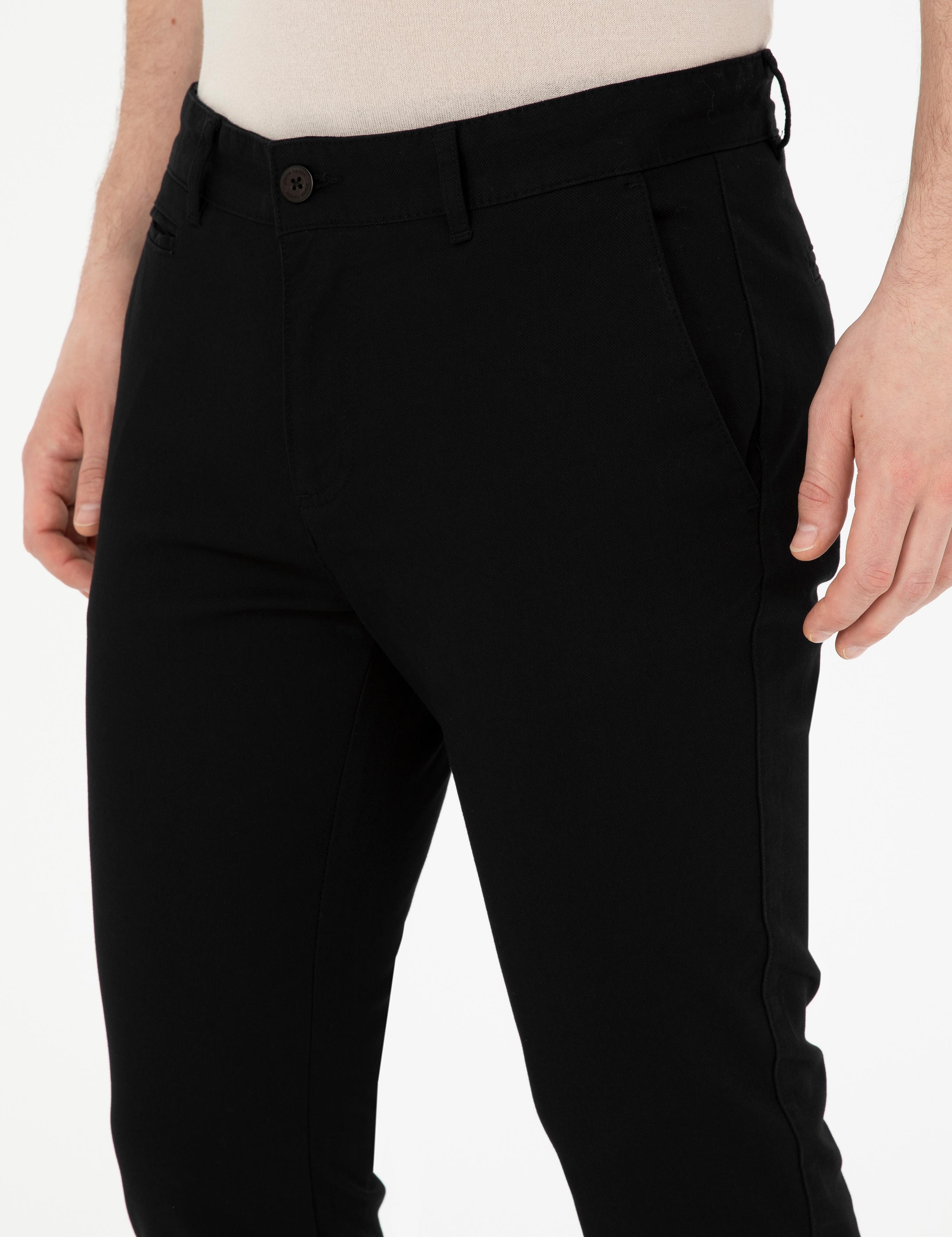 Siyah Armürlü Slim Fit Kanvas Pantolon