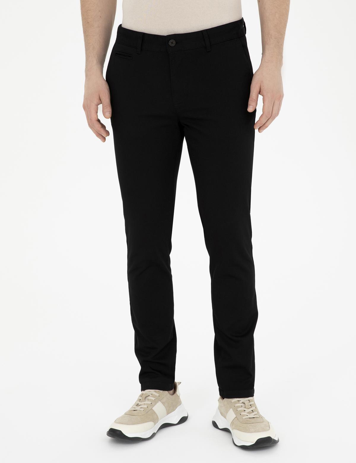 Siyah Armürlü Slim Fit Kanvas Pantolon - 50291545185