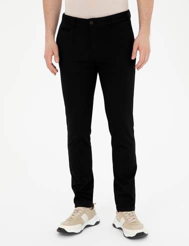Siyah Armürlü Slim Fit Kanvas Pantolon