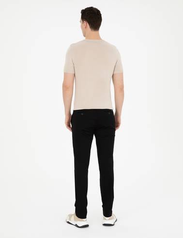 Siyah Armürlü Slim Fit Kanvas Pantolon