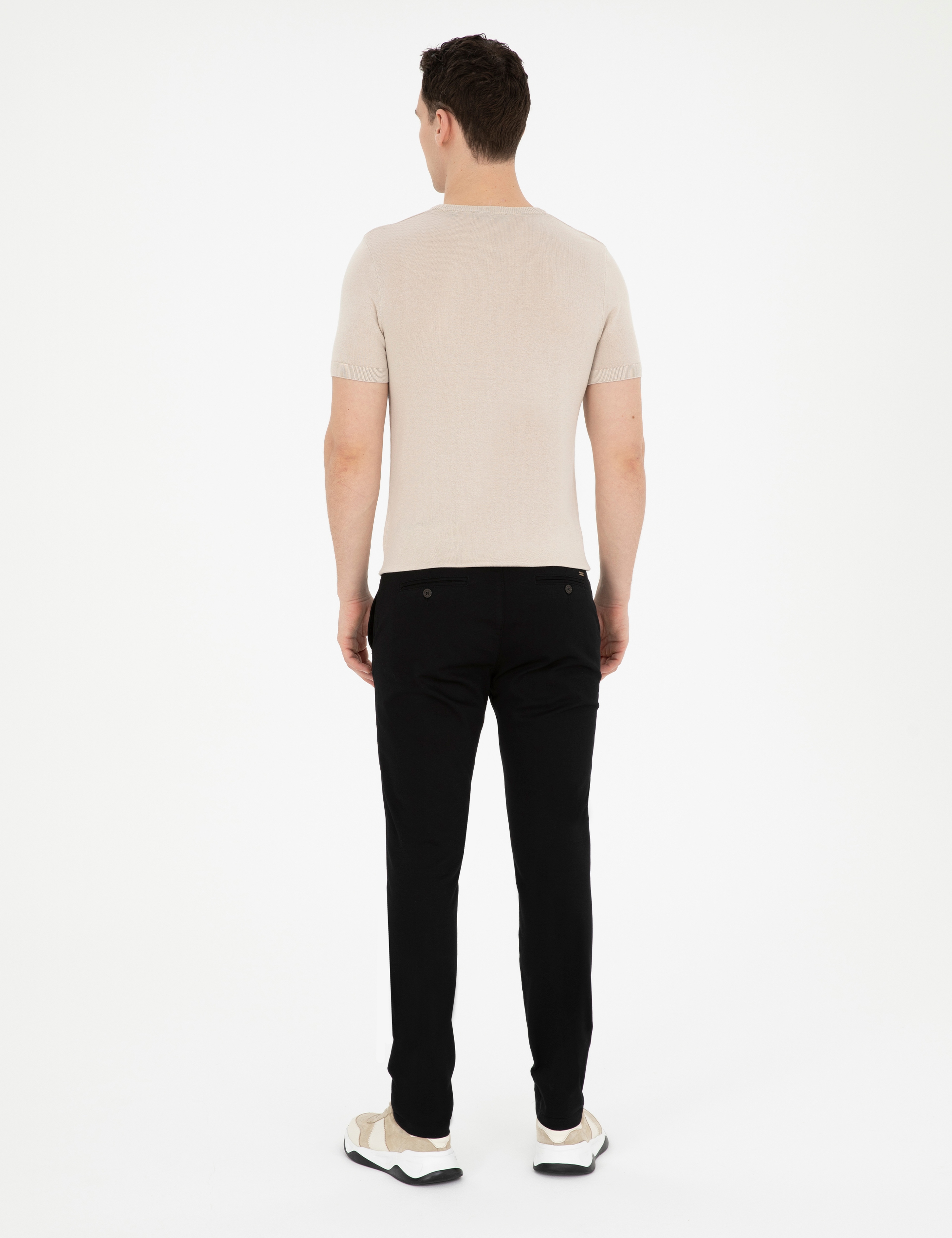 Siyah Armürlü Slim Fit Kanvas Pantolon - Image 4