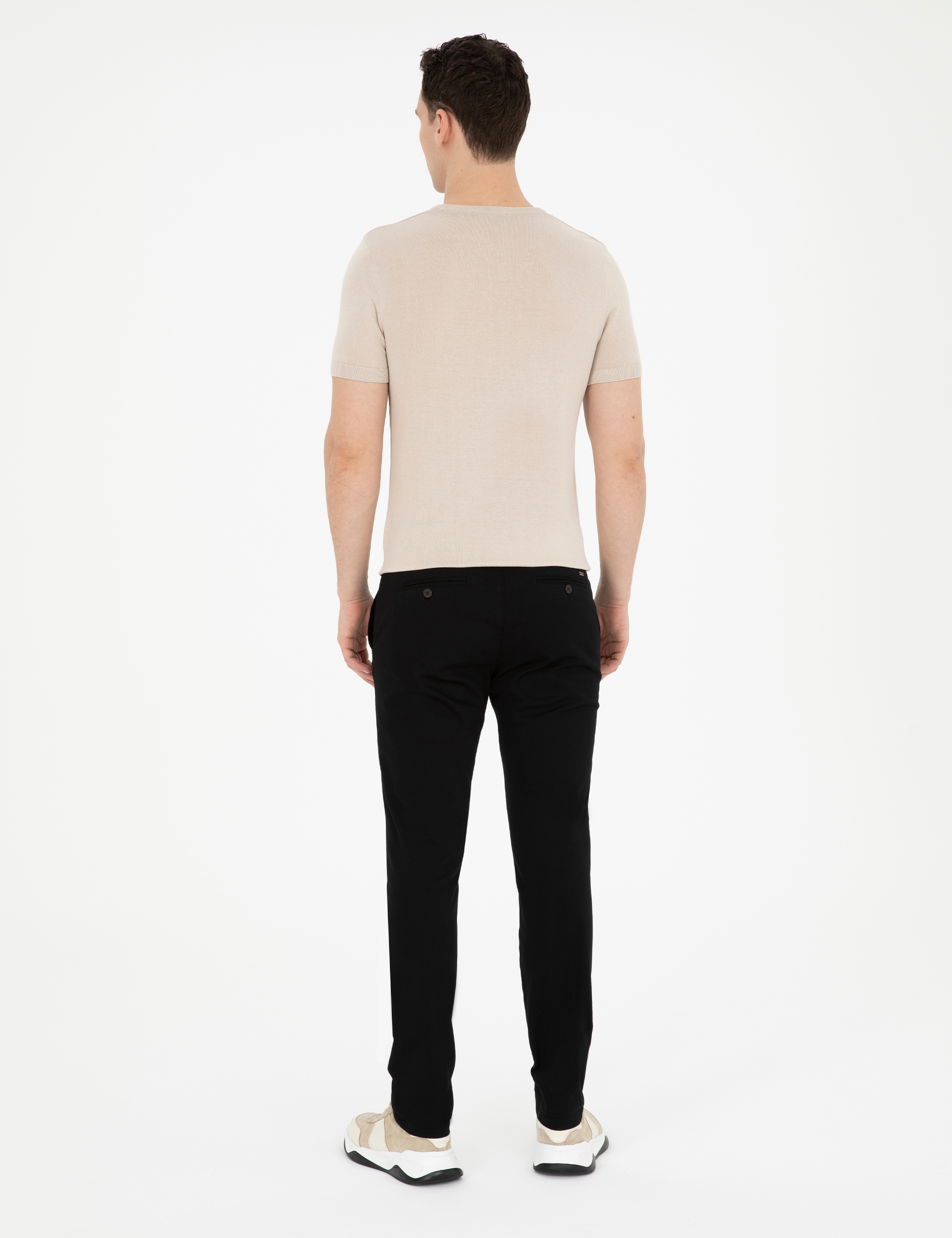 Siyah Armürlü Slim Fit Kanvas Pantolon