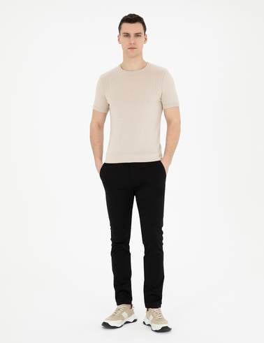 Siyah Armürlü Slim Fit Kanvas Pantolon