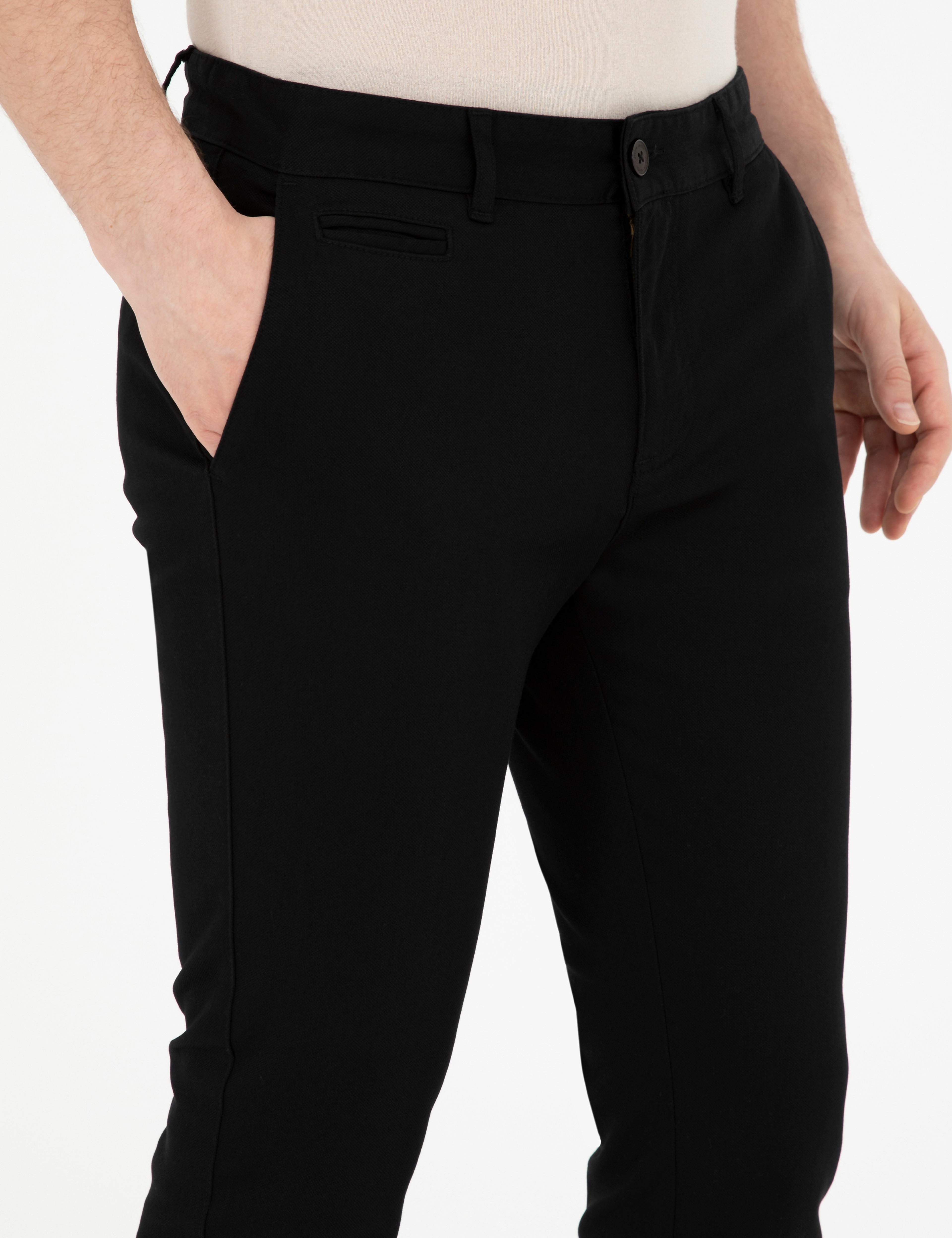 Siyah Armürlü Slim Fit Kanvas Pantolon - Image 5
