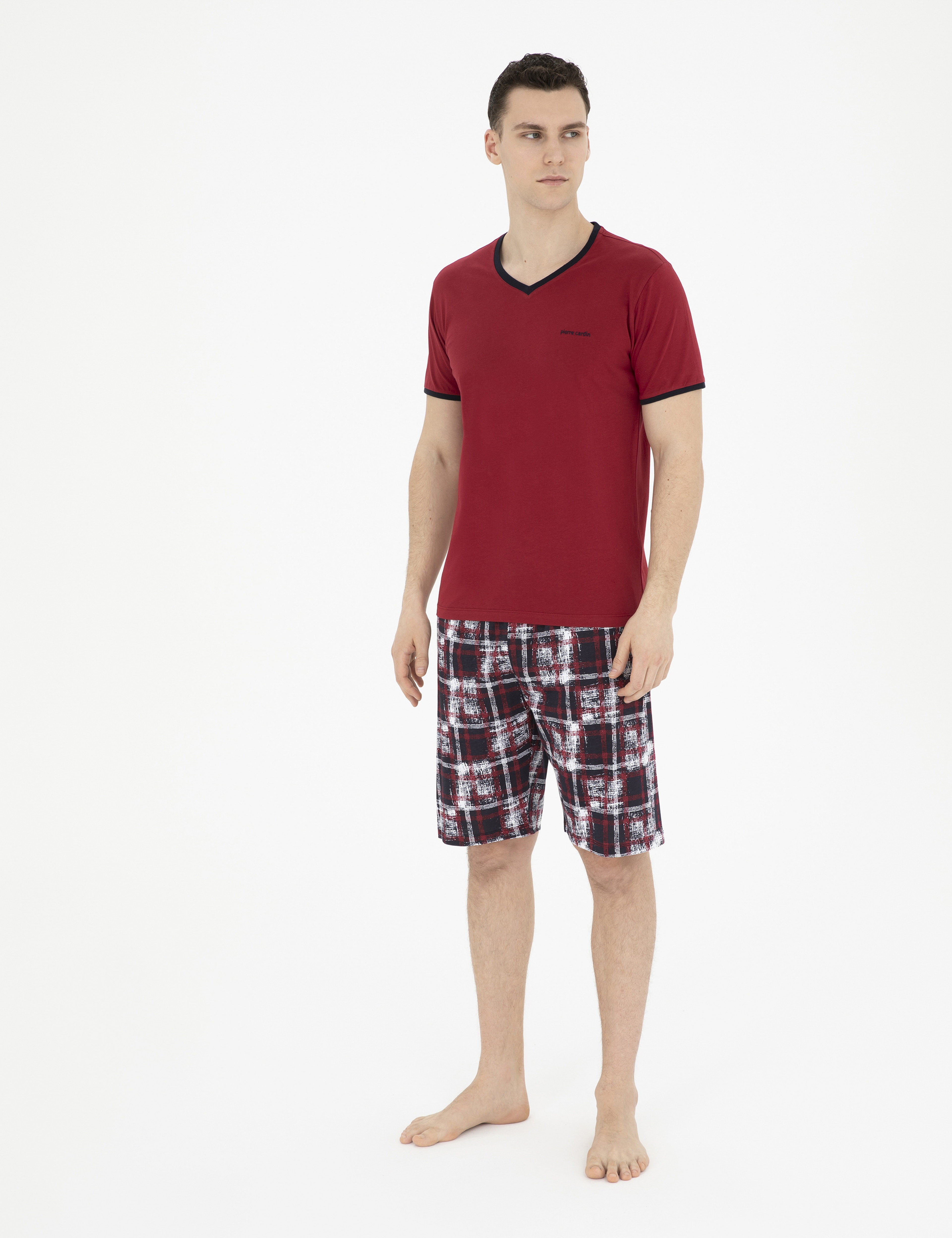 Bordo Kısakol Şortlu Pijama Takımı - Image 3