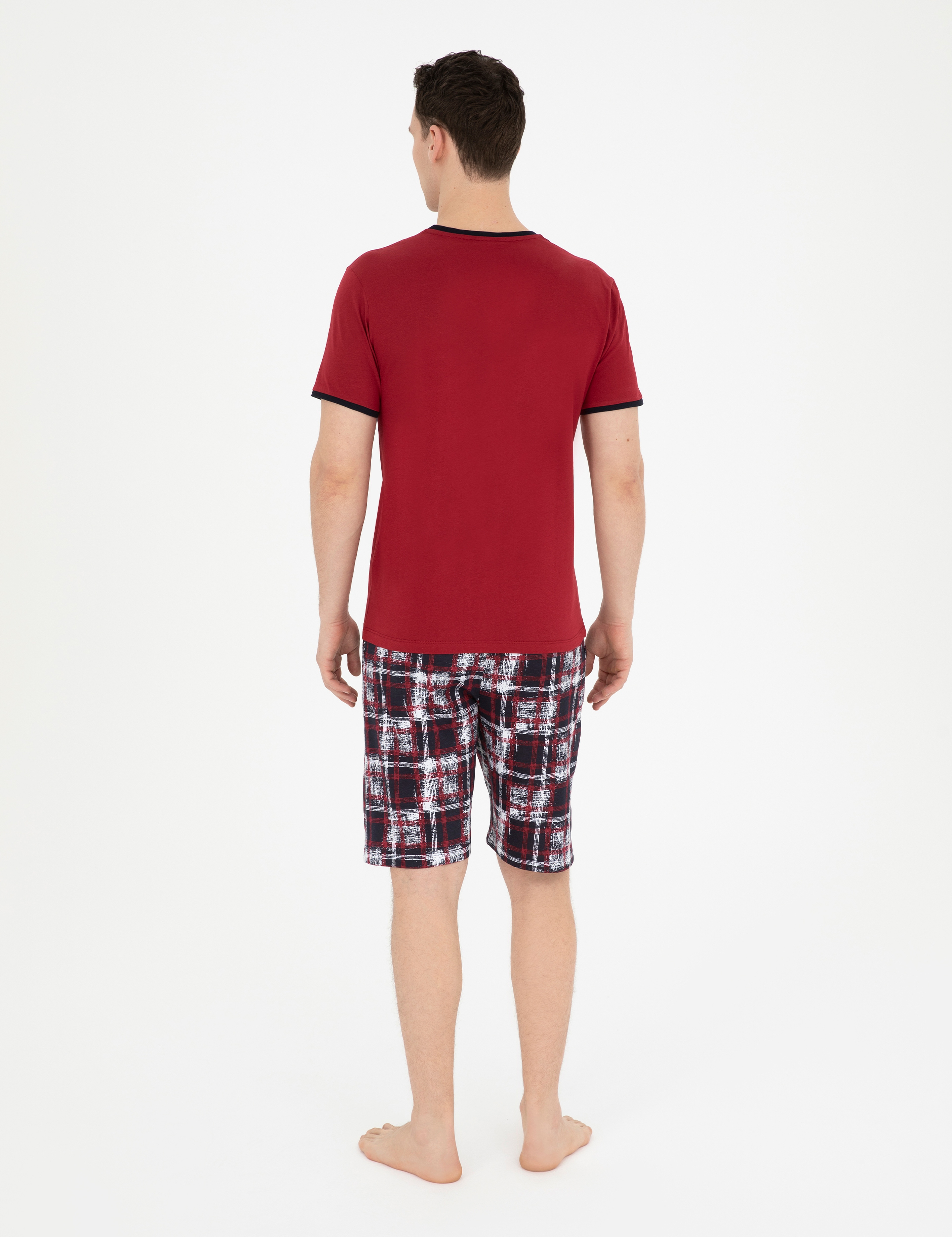 Bordo Kısakol Şortlu Pijama Takımı