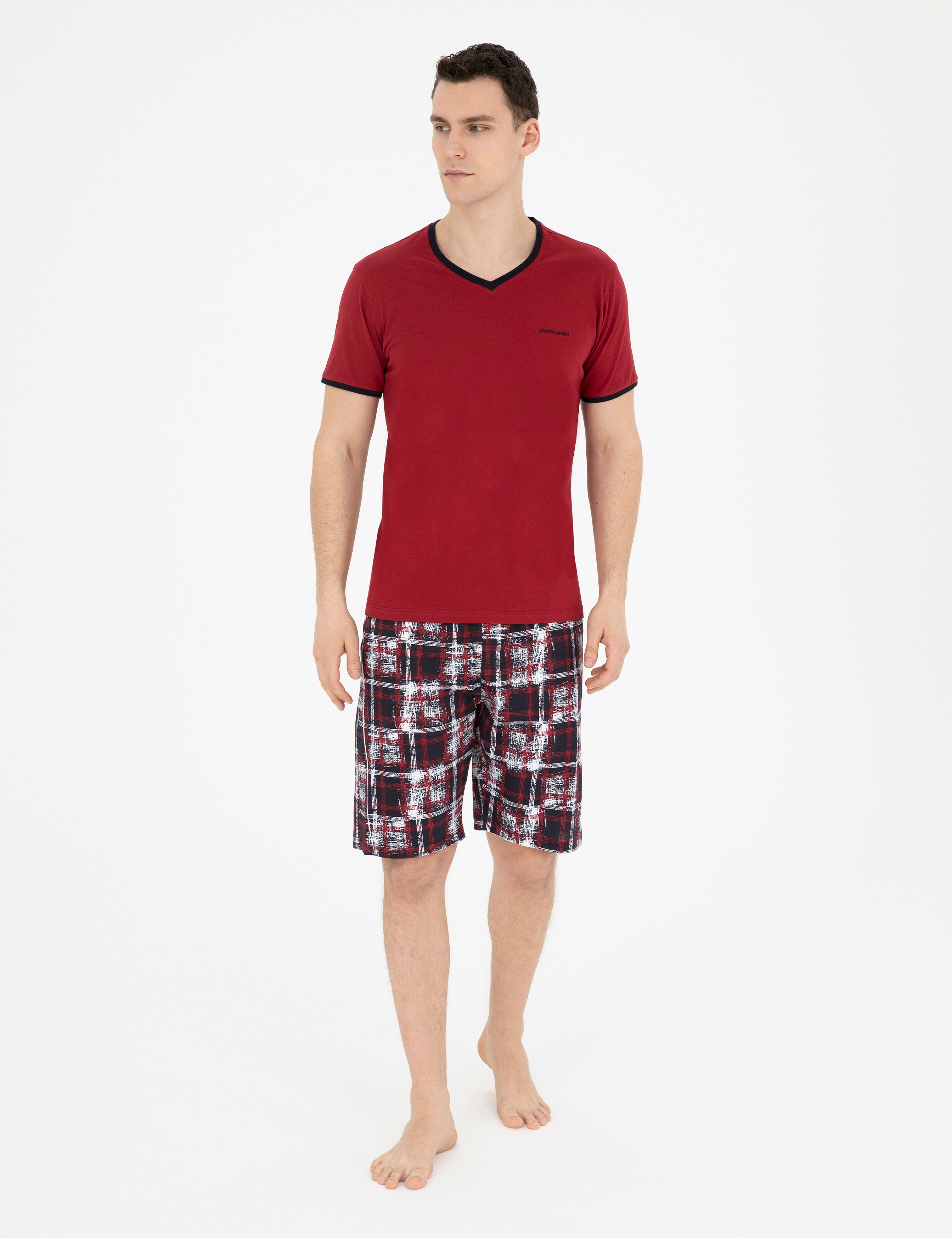 Bordo Kısakol Şortlu Pijama Takımı - Image 1