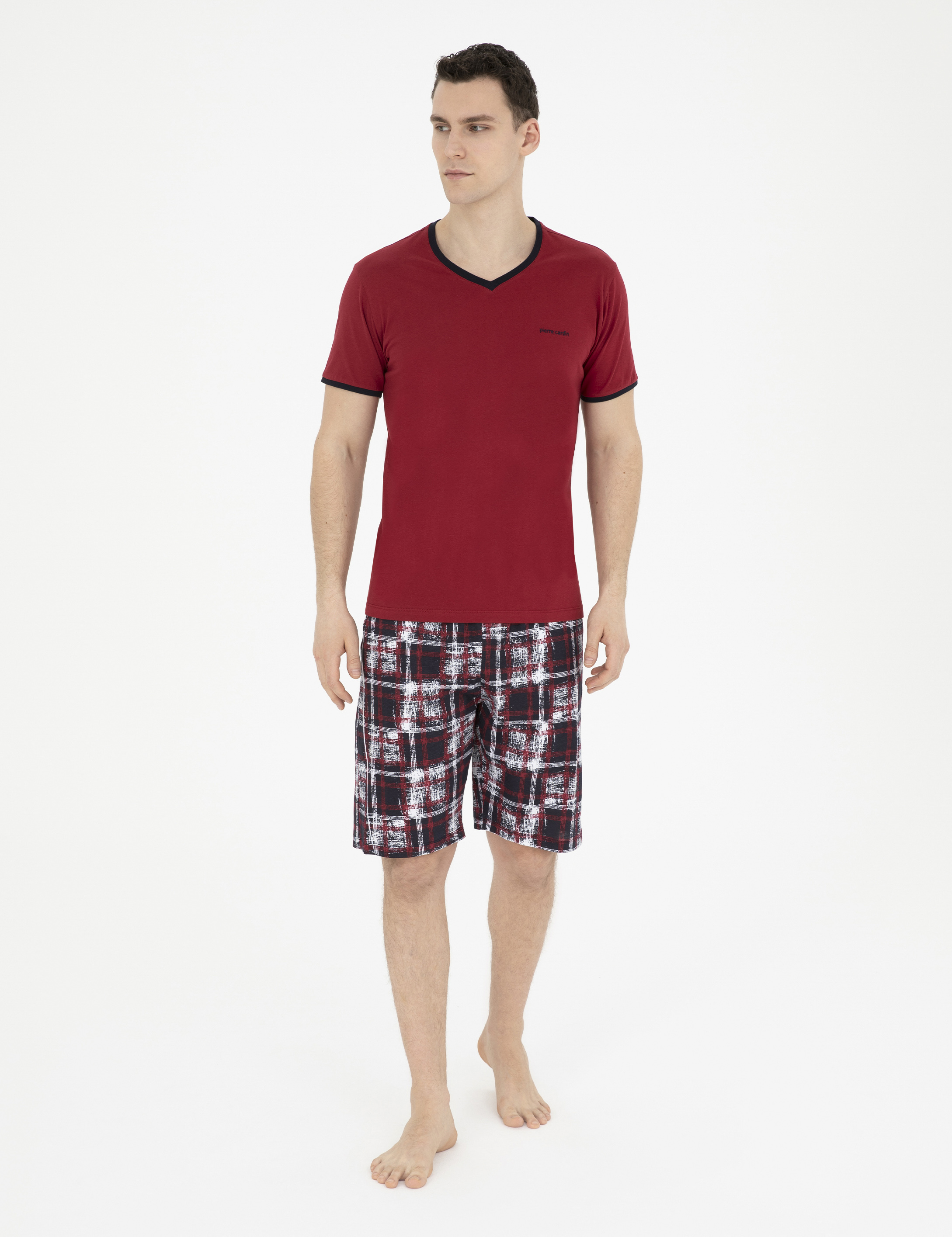 Bordo Kısakol Şortlu Pijama Takımı