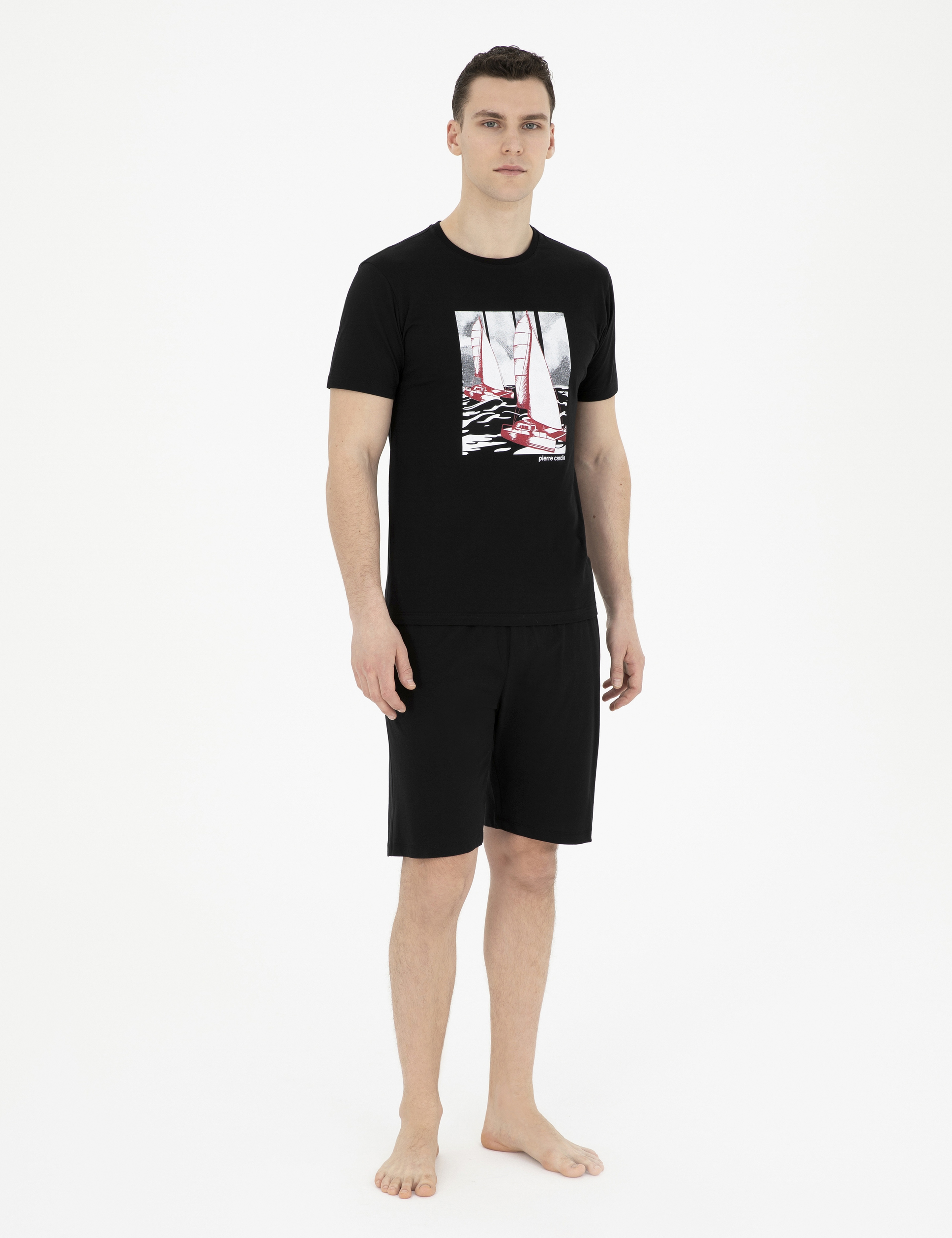 Siyah Kısakol Şortlu Pijama Takımı - Image 3