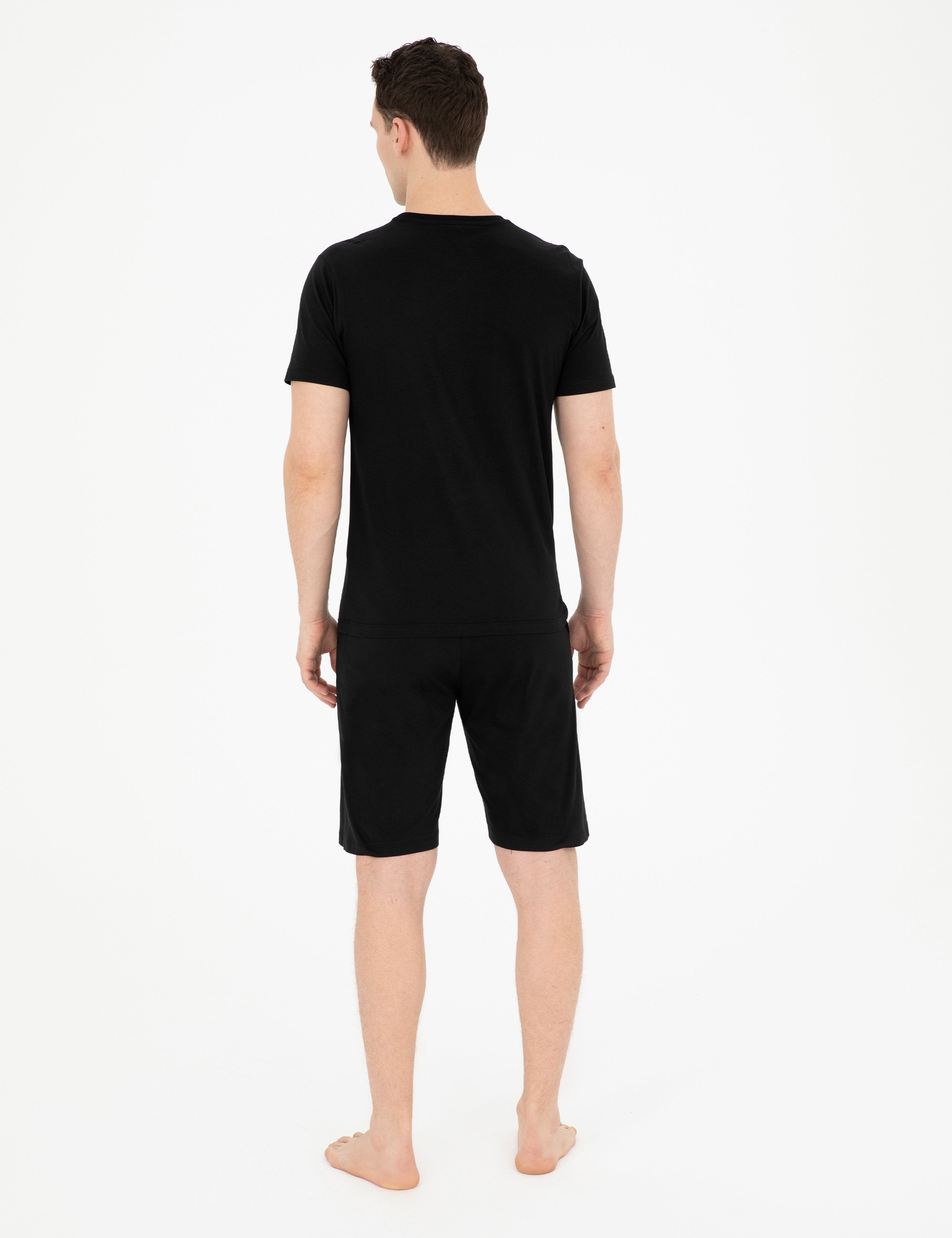 Siyah Kısakol Şortlu Pijama Takımı - Image 5