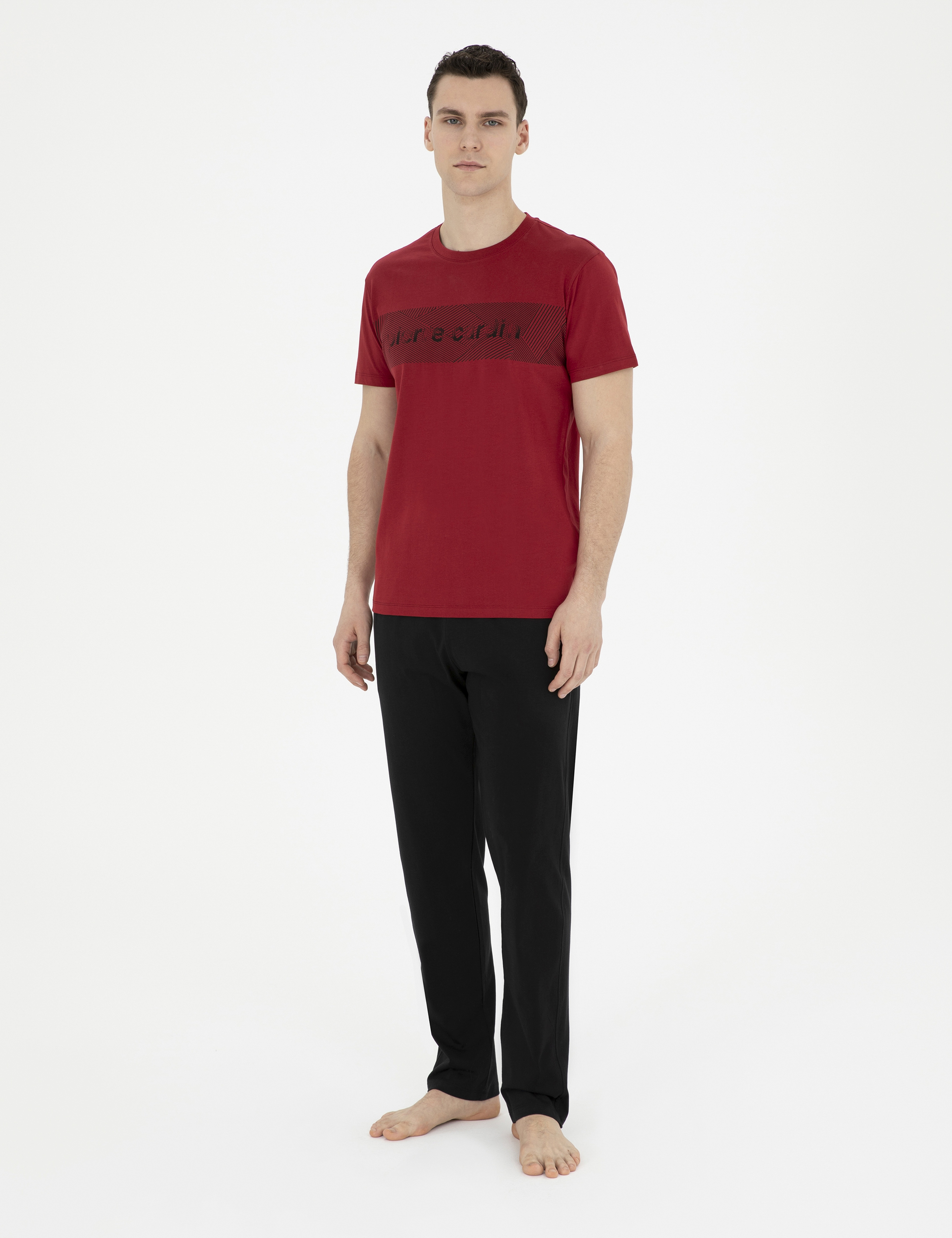 Bordo Kısakol Pijama Takımı