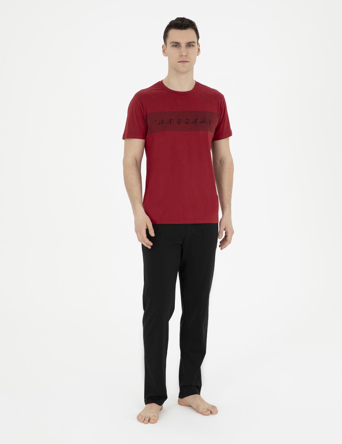 Bordo Kısakol Pijama Takımı