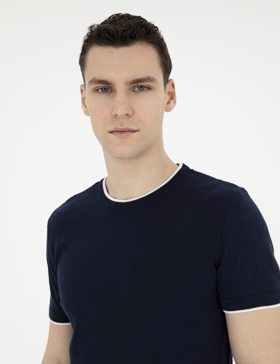 Lacivert Slim Fit Bisiklet Yaka Triko Tişört