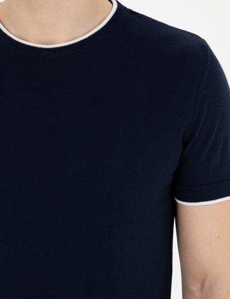 Lacivert Slim Fit Bisiklet Yaka Triko Tişört - 50294638001