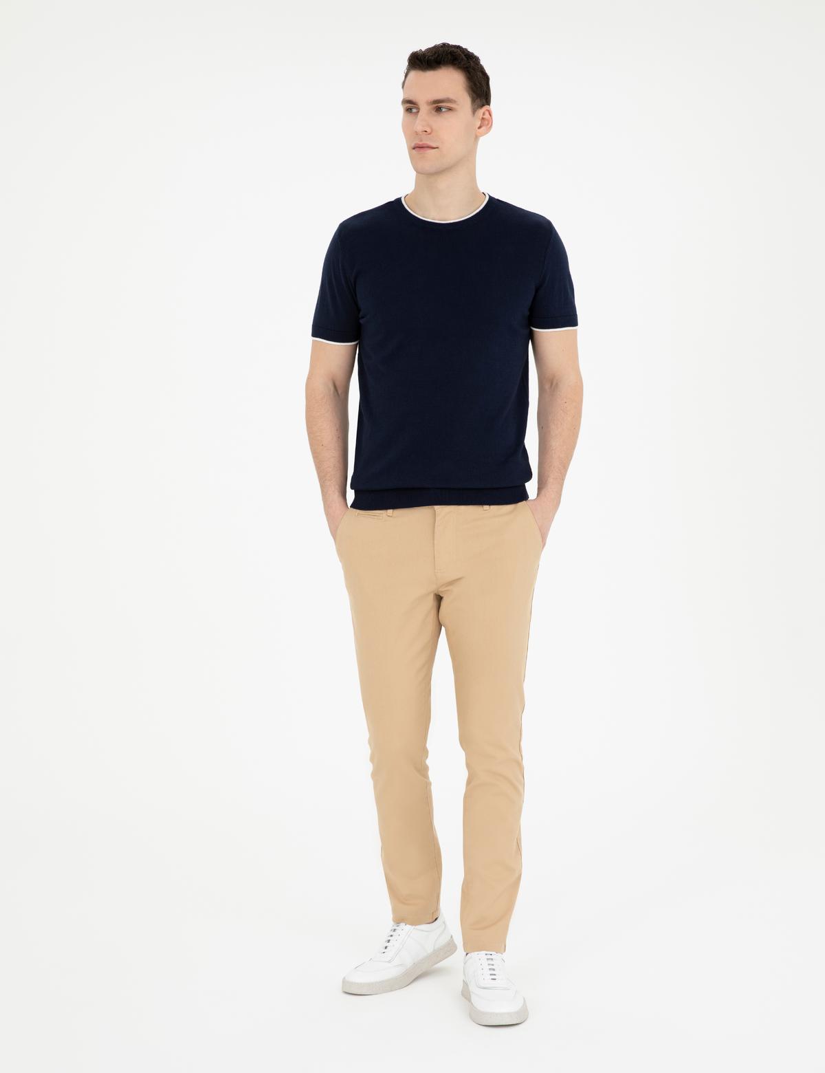 Lacivert Slim Fit Bisiklet Yaka Triko Tişört - 50294638001