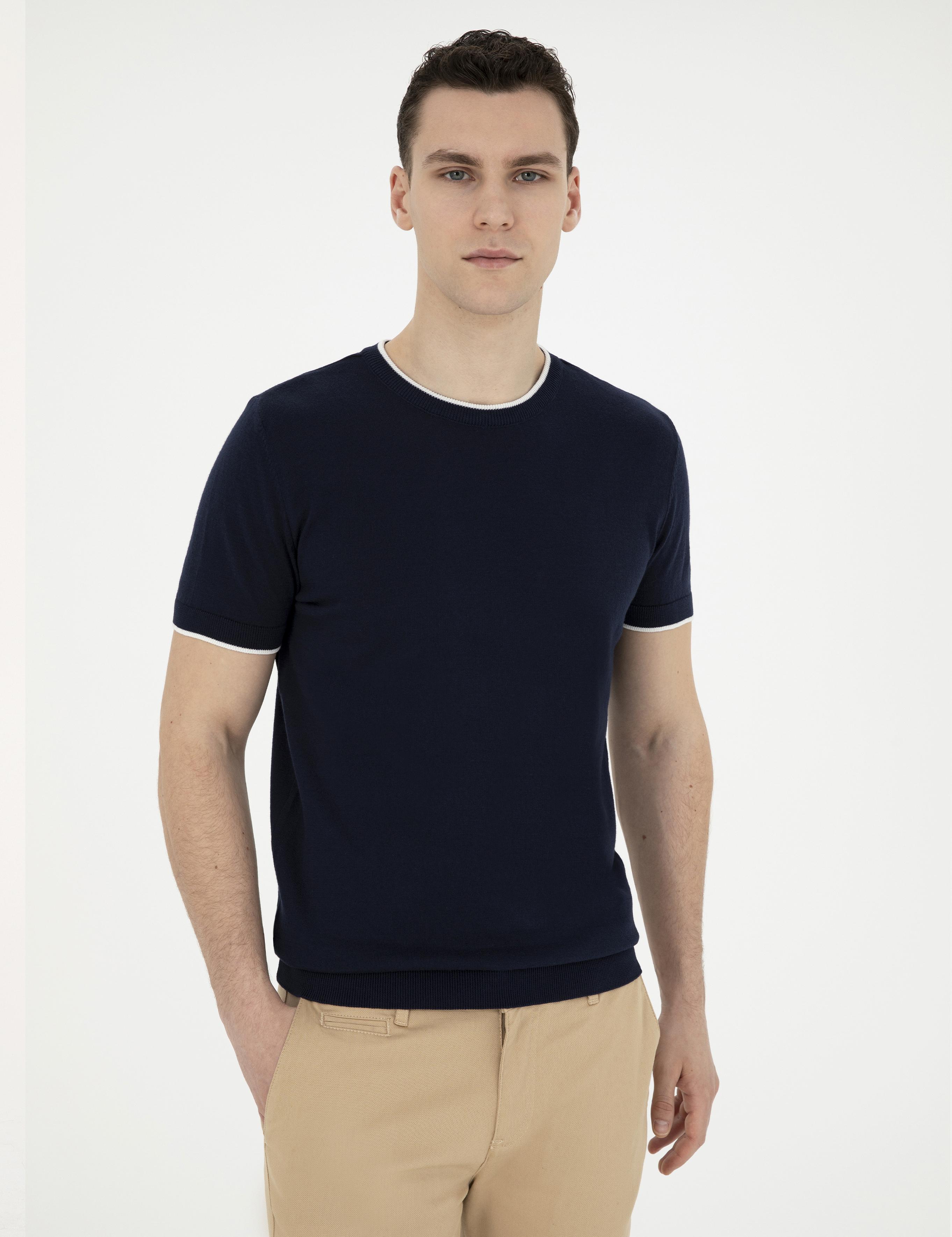 Lacivert Slim Fit Bisiklet Yaka Triko Tişört