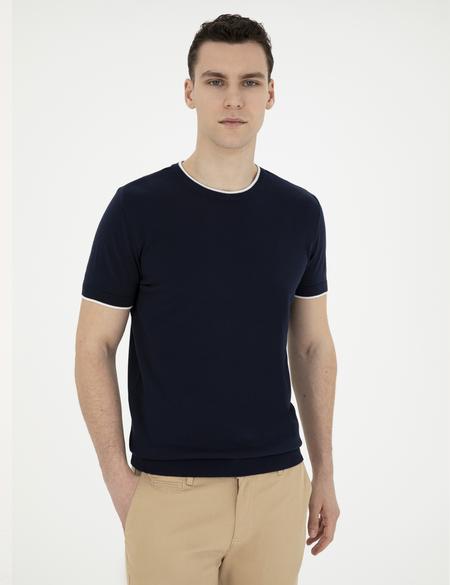 Lacivert Slim Fit Bisiklet Yaka Triko Tişört - 50294638001