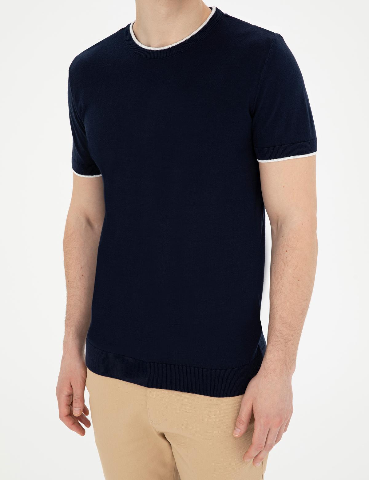 Lacivert Slim Fit Bisiklet Yaka Triko Tişört - 50294638001