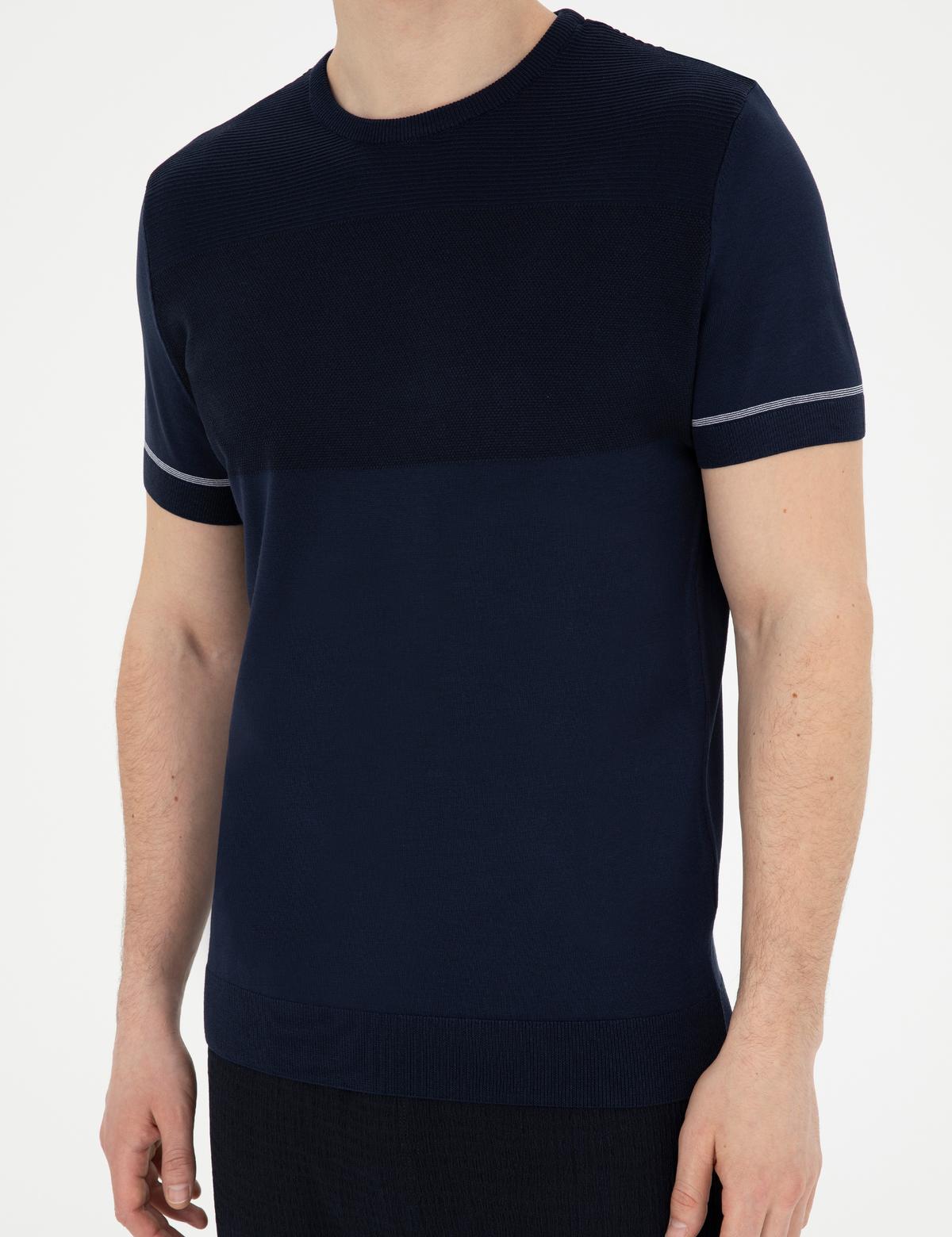 Lacivert Slim Fit Bisiklet Yaka Triko Tişört - 50288117011