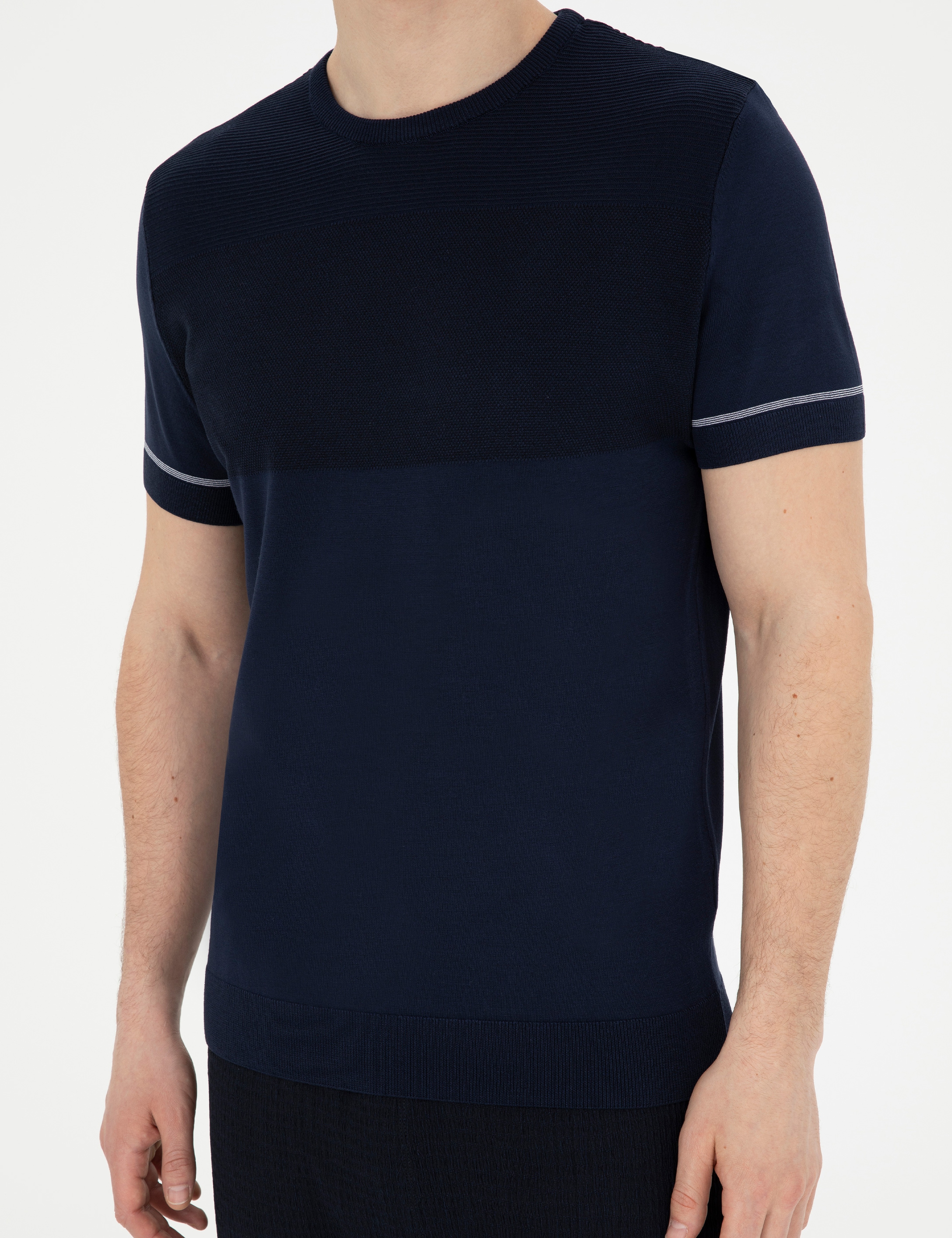 Lacivert Slim Fit Bisiklet Yaka Triko Tişört - Image 6