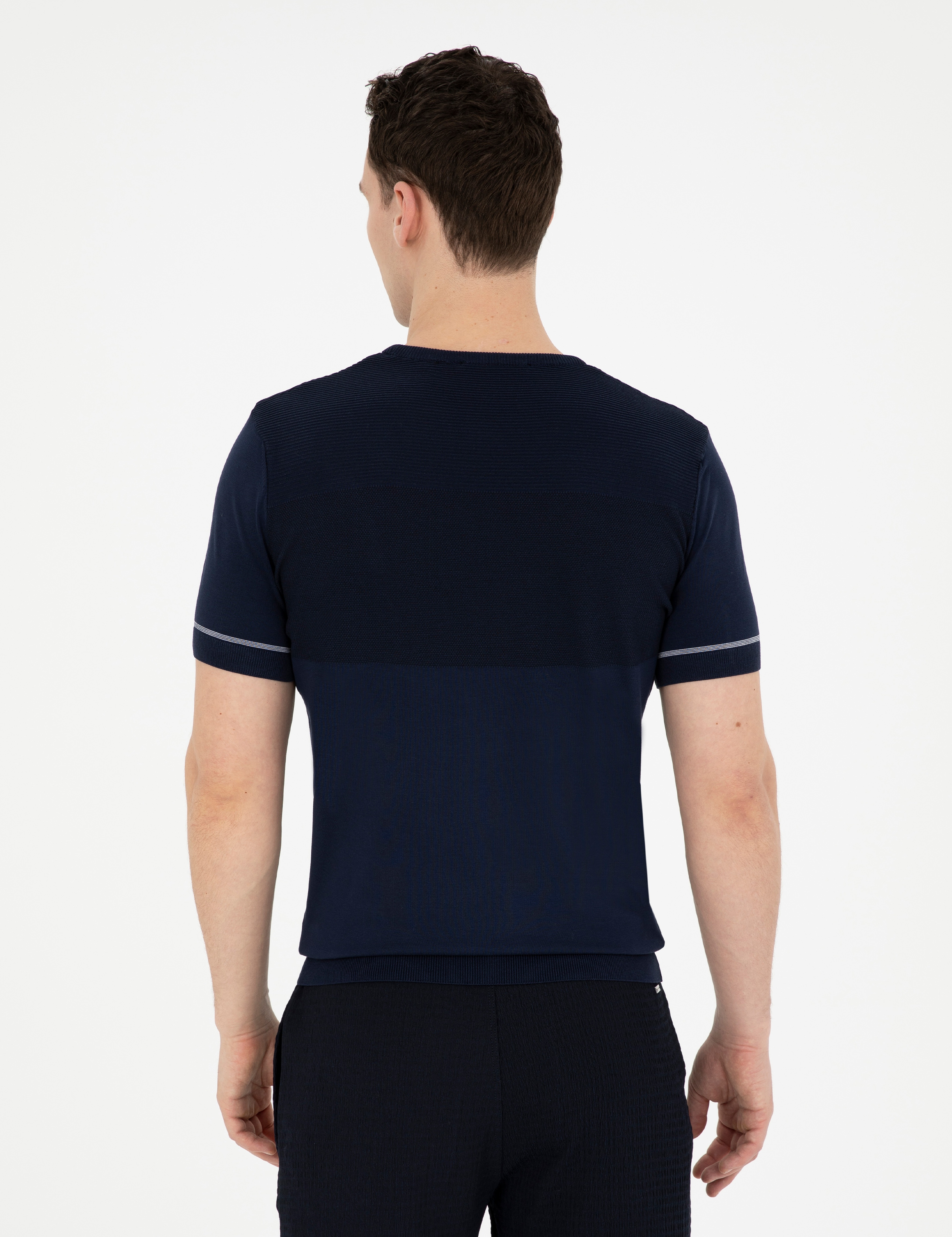 Lacivert Slim Fit Bisiklet Yaka Triko Tişört - Image 5
