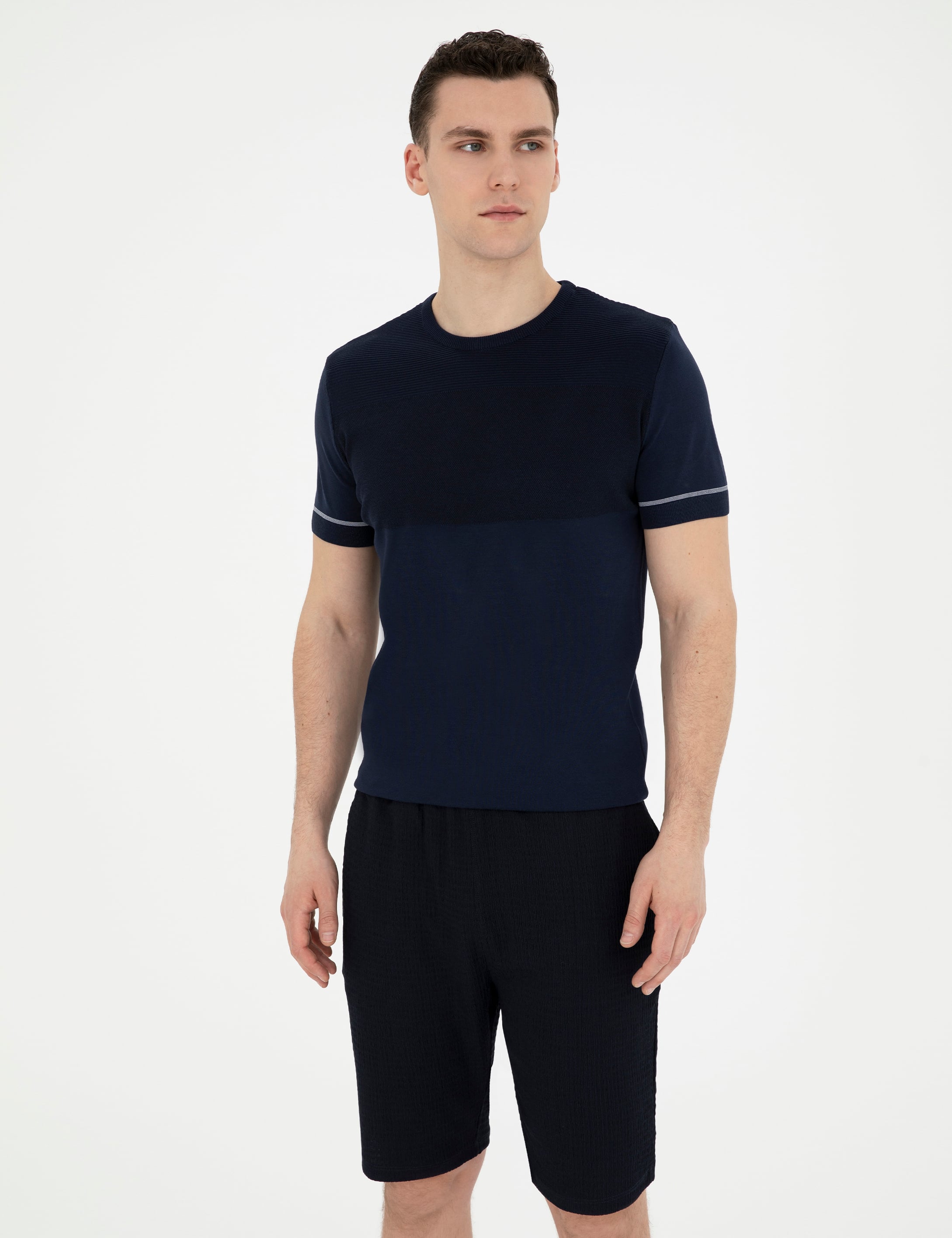 Lacivert Slim Fit Bisiklet Yaka Triko Tişört
