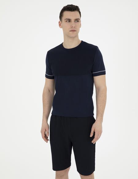 Lacivert Slim Fit Bisiklet Yaka Triko Tişört - 50288117011