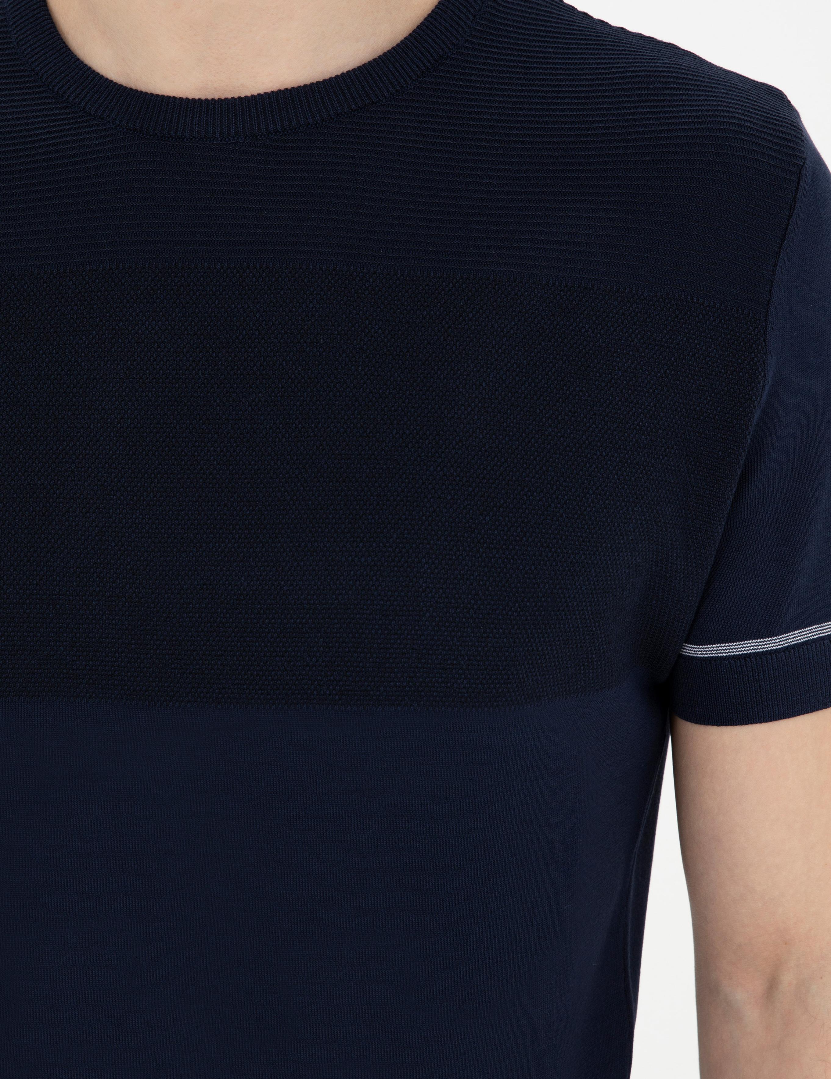 Lacivert Slim Fit Bisiklet Yaka Triko Tişört