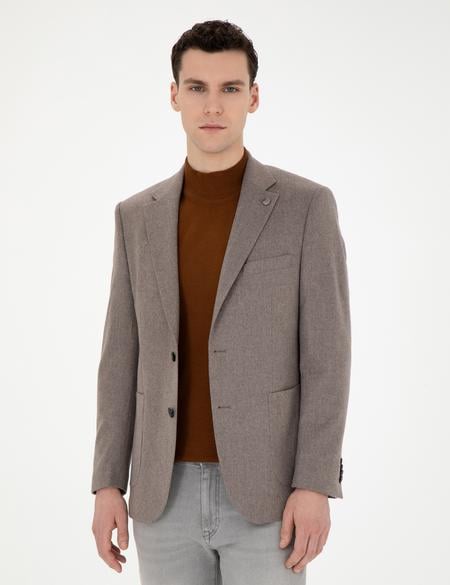 Açık Kahverengi Slim Fit %100 Kaşmir Ceket - 50292652077