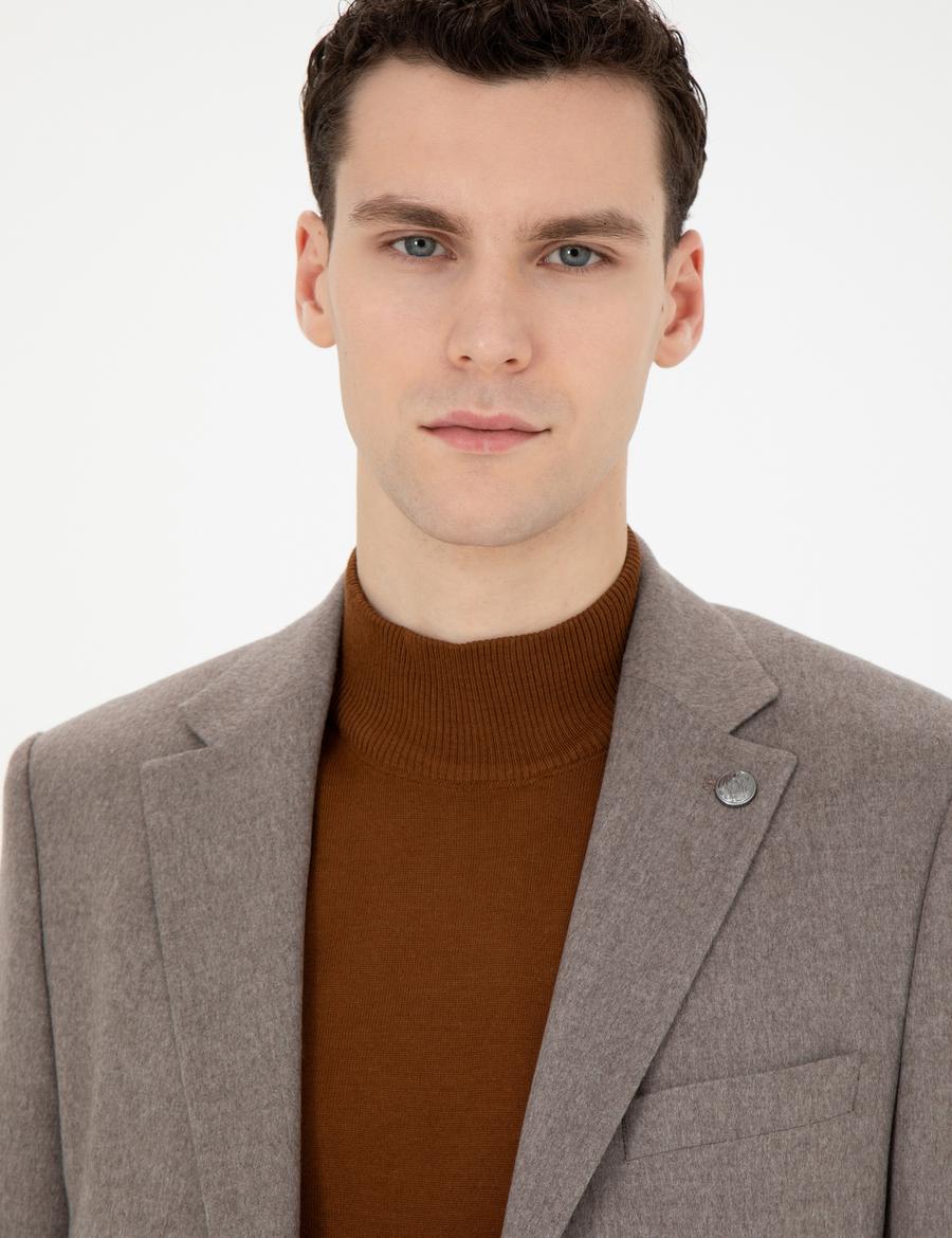 Açık Kahverengi Slim Fit %100 Kaşmir Ceket