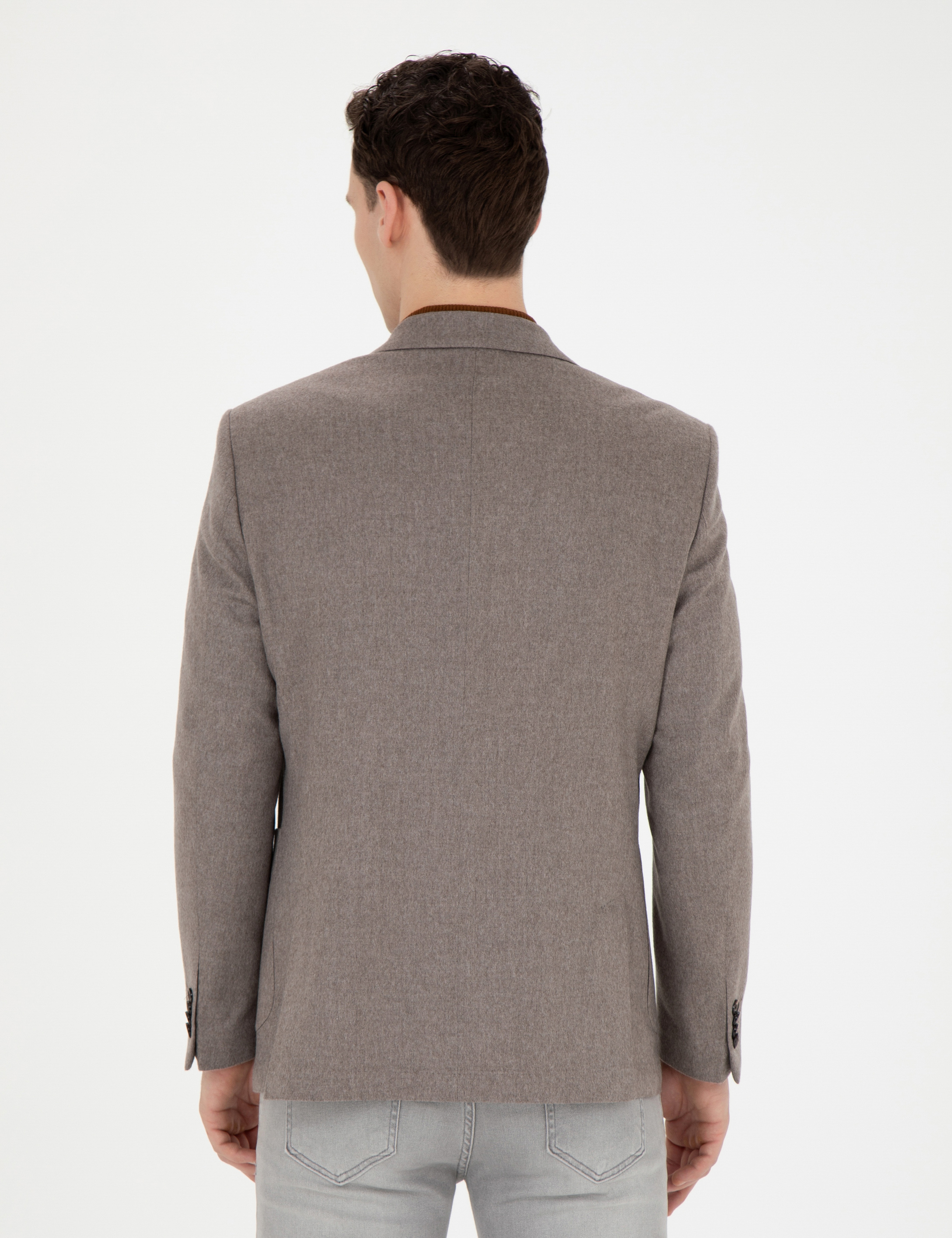 Açık Kahverengi Slim Fit %100 Kaşmir Ceket - Image 5