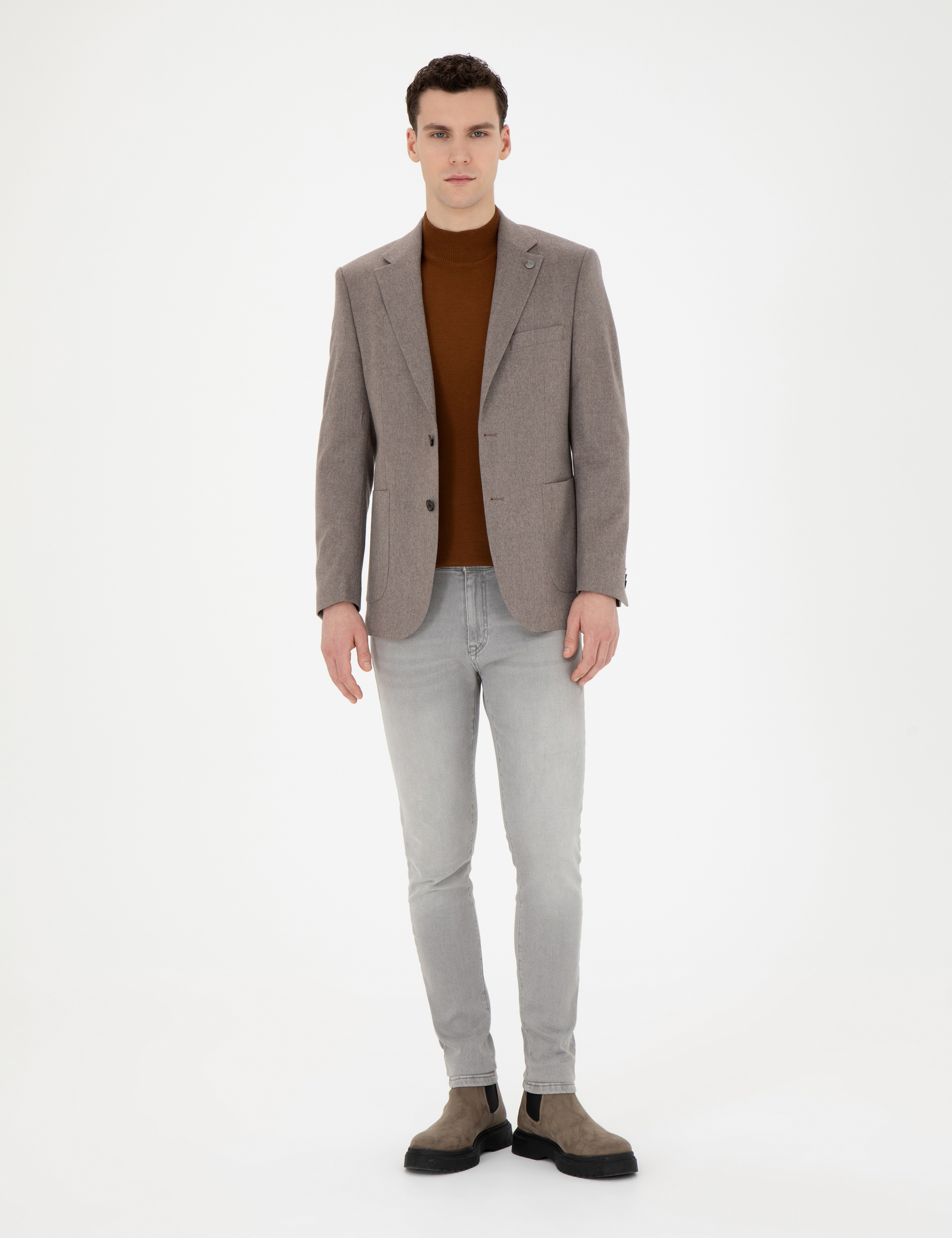 Açık Kahverengi Slim Fit %100 Kaşmir Ceket - Image 4