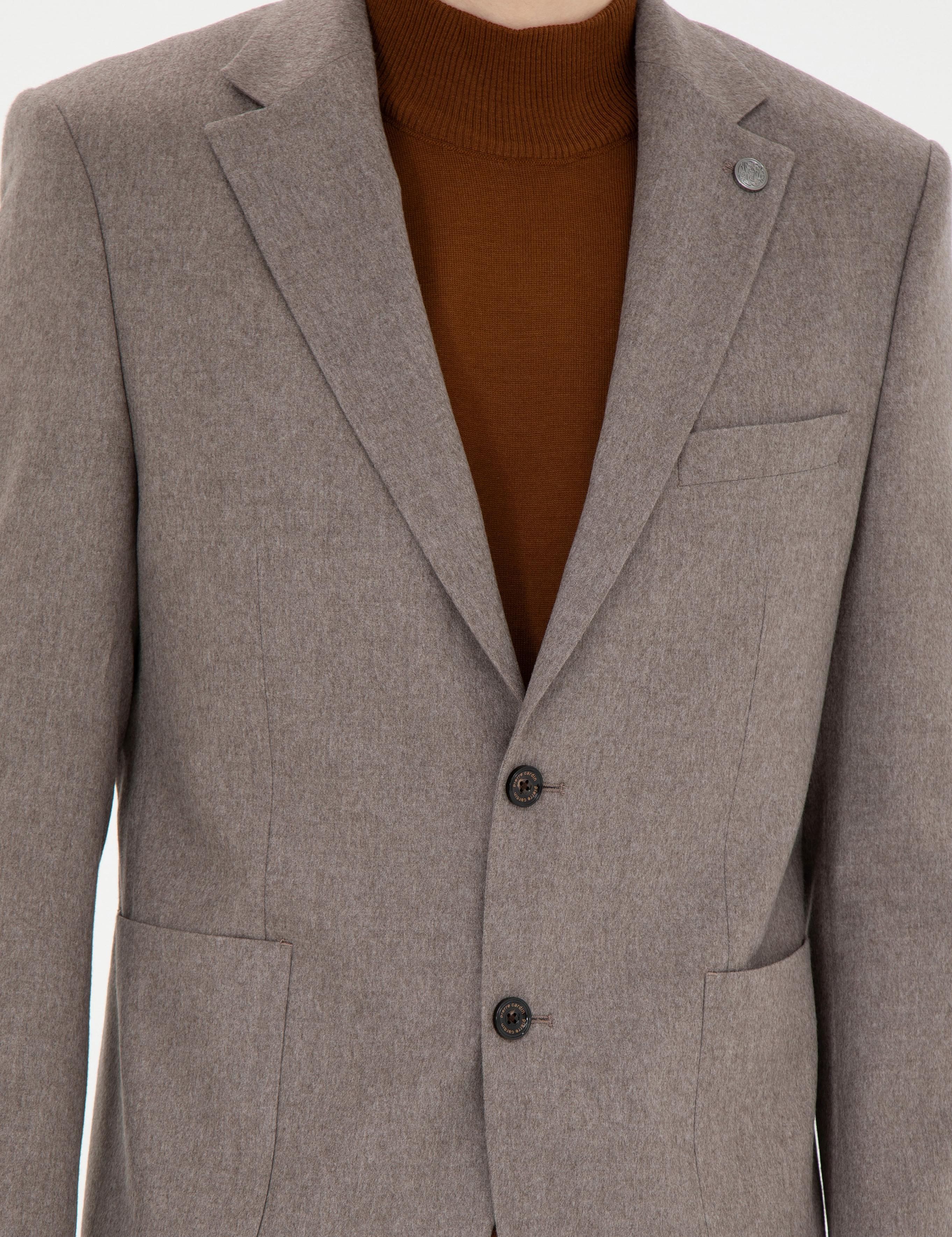 Açık Kahverengi Slim Fit %100 Kaşmir Ceket