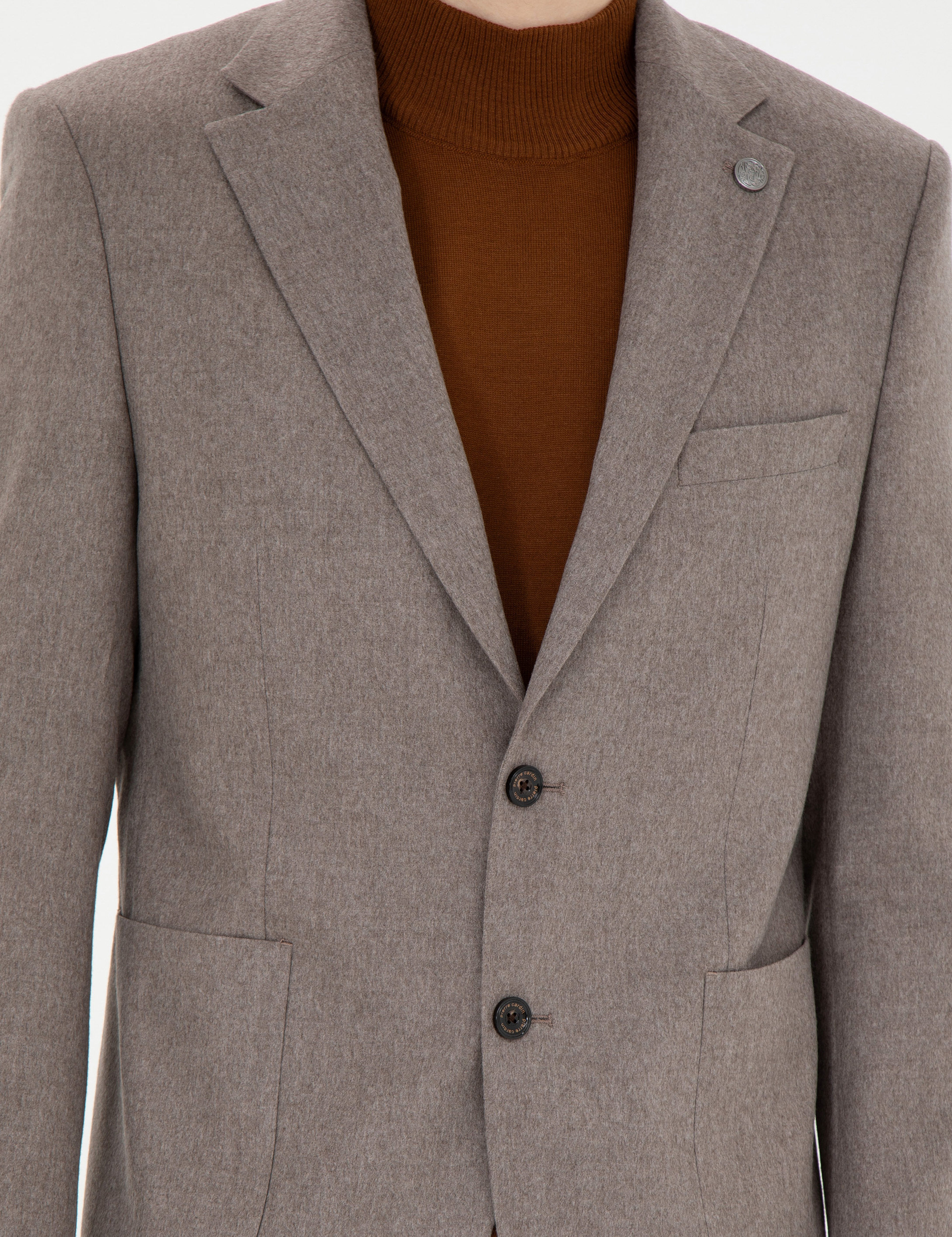 Açık Kahverengi Slim Fit %100 Kaşmir Ceket - Image 6
