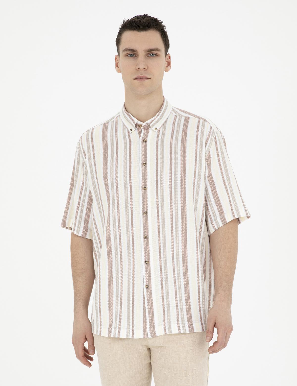 Kahverengi Oversize Kısa Kollu Gömlek