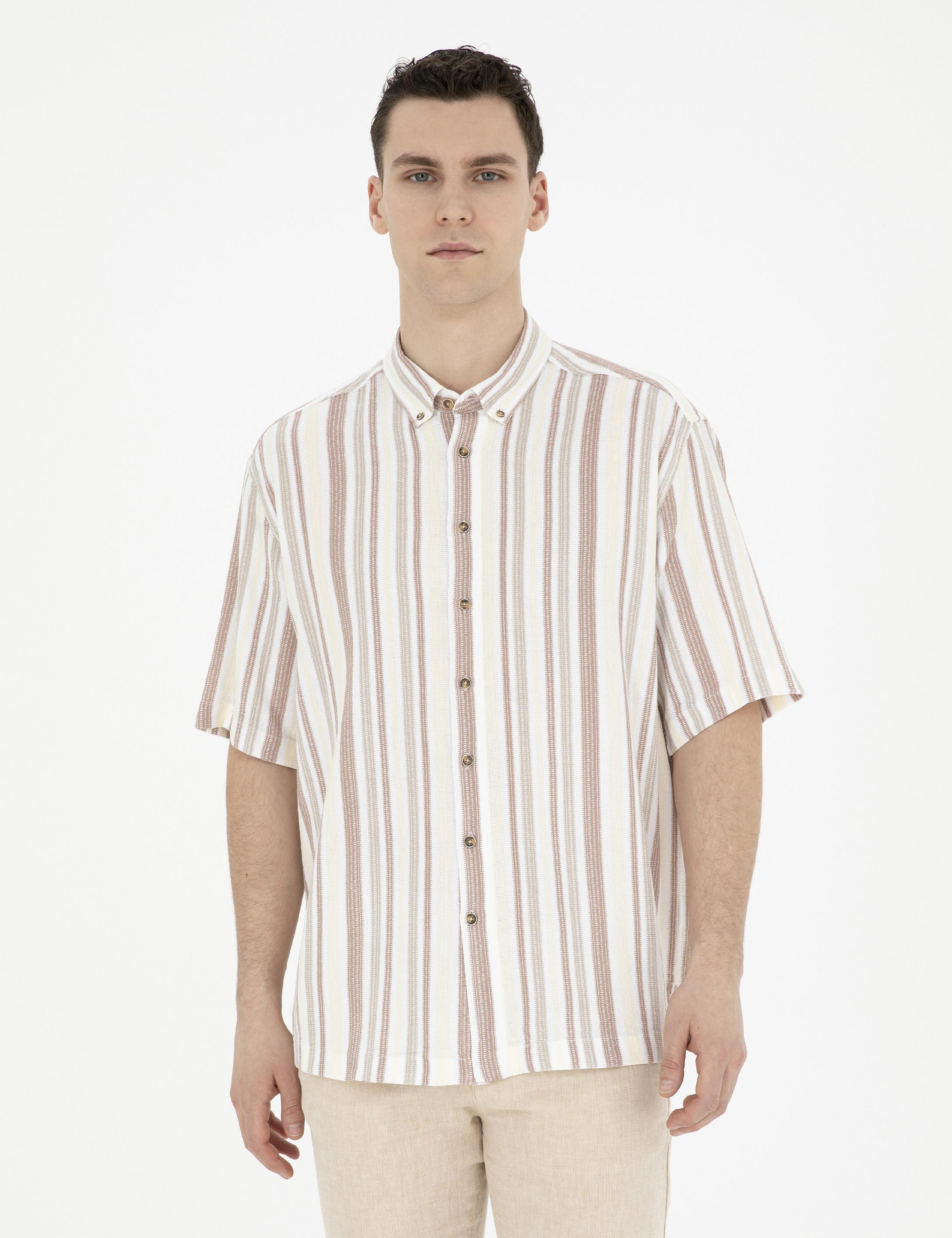 Kahverengi Oversize Kısa Kollu Gömlek