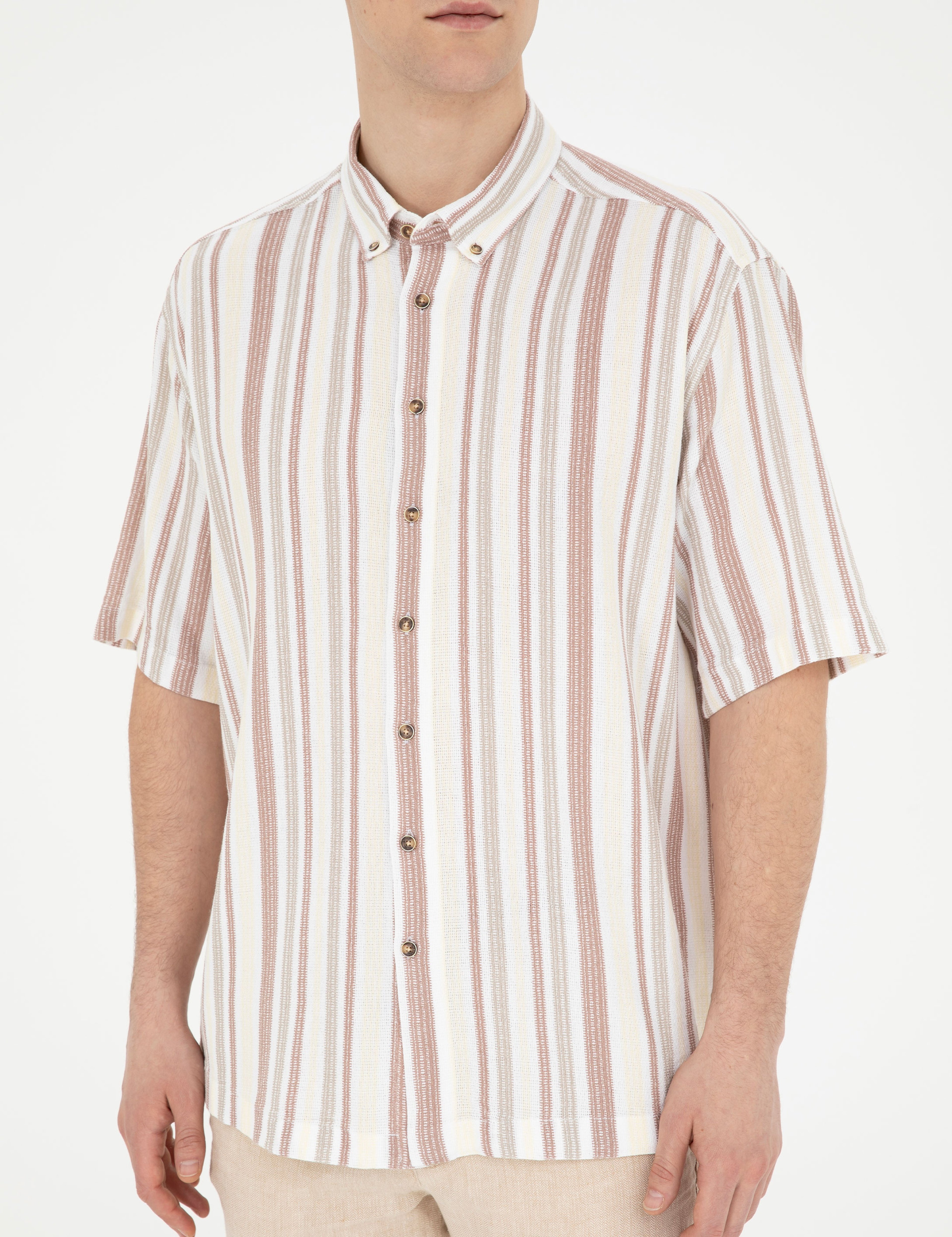 Kahverengi Oversize Kısa Kollu Gömlek - Image 6